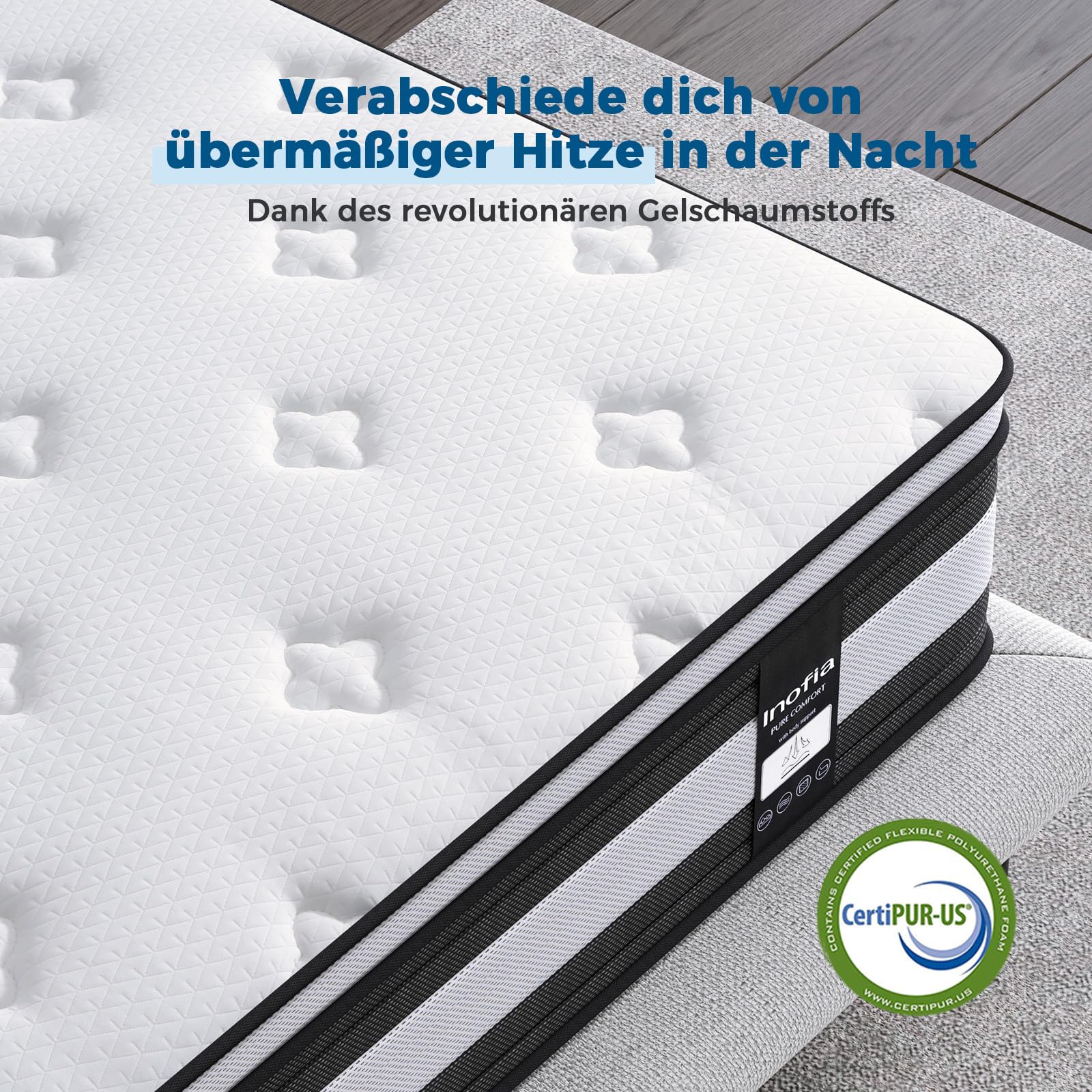 Inofia Matratze H3/H4 28cm-7-Zonen Federkernmatratze,KühlNest Taschenfederkernmatratze,Öko-Tex Zertifizierter Tonnentaschenfederkernmatratze-100 Nächte Probeschlafen,Schwarz 90X200X28