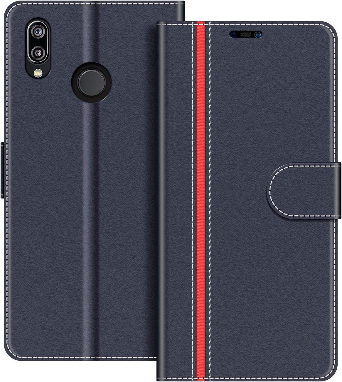 COODIO Funda Huawei P20 Lite con Tapa, Funda Movil Huawei P20 Lite, Funda Libro Huawei P20 Lite Carcasa Magnético Funda para Huawei P20 Lite, Azul Oscuro/Rojo