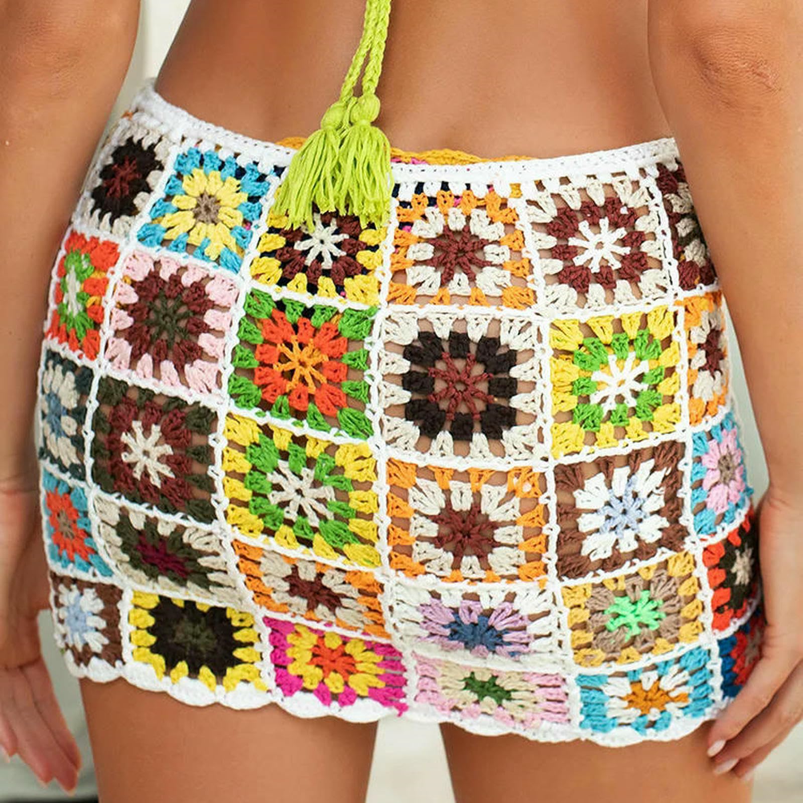 Gonna Lunga Minigonna Copricostume Floreale all'Uncinetto da Donna Scava Fuori Il Costume Bagno Copricostumi Vacanza Spiaggia Gonne Corte Bagno-Bianco-m
