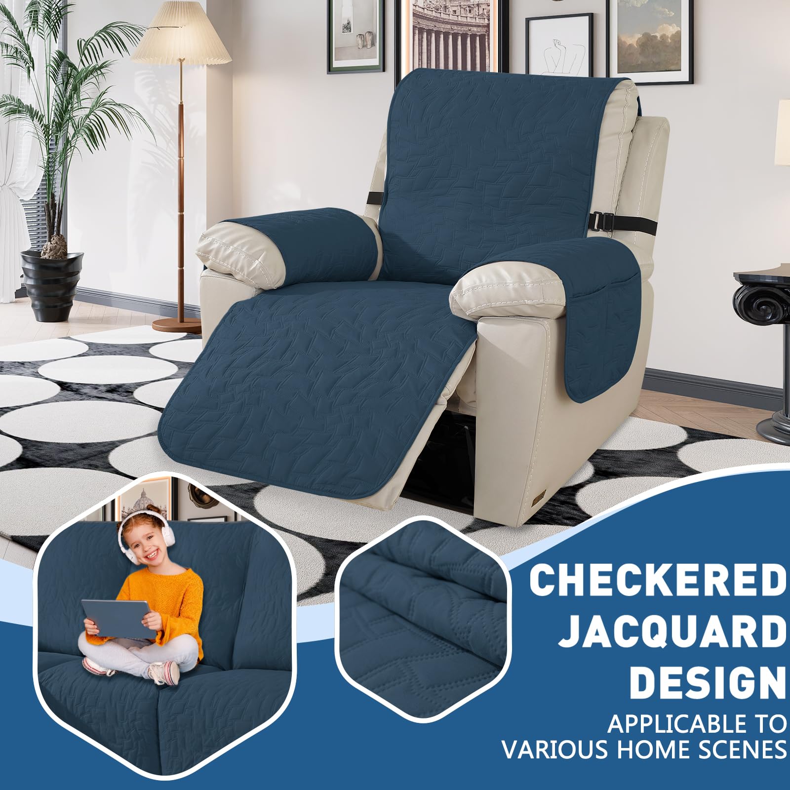 Funda Para Sillón Reclinable 1 Plaza - Impermeable, Antideslizante, Color Azul Oscuro