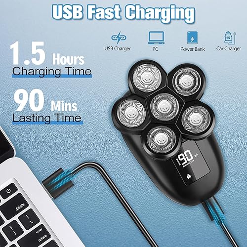 Miniatura 3 de Afeitadora eléctrica para hombres, maquinilla de afeitar eléctrica 6 en 1 para hombres, IPX7, resistente al agua, cabezal giratorio con kit de