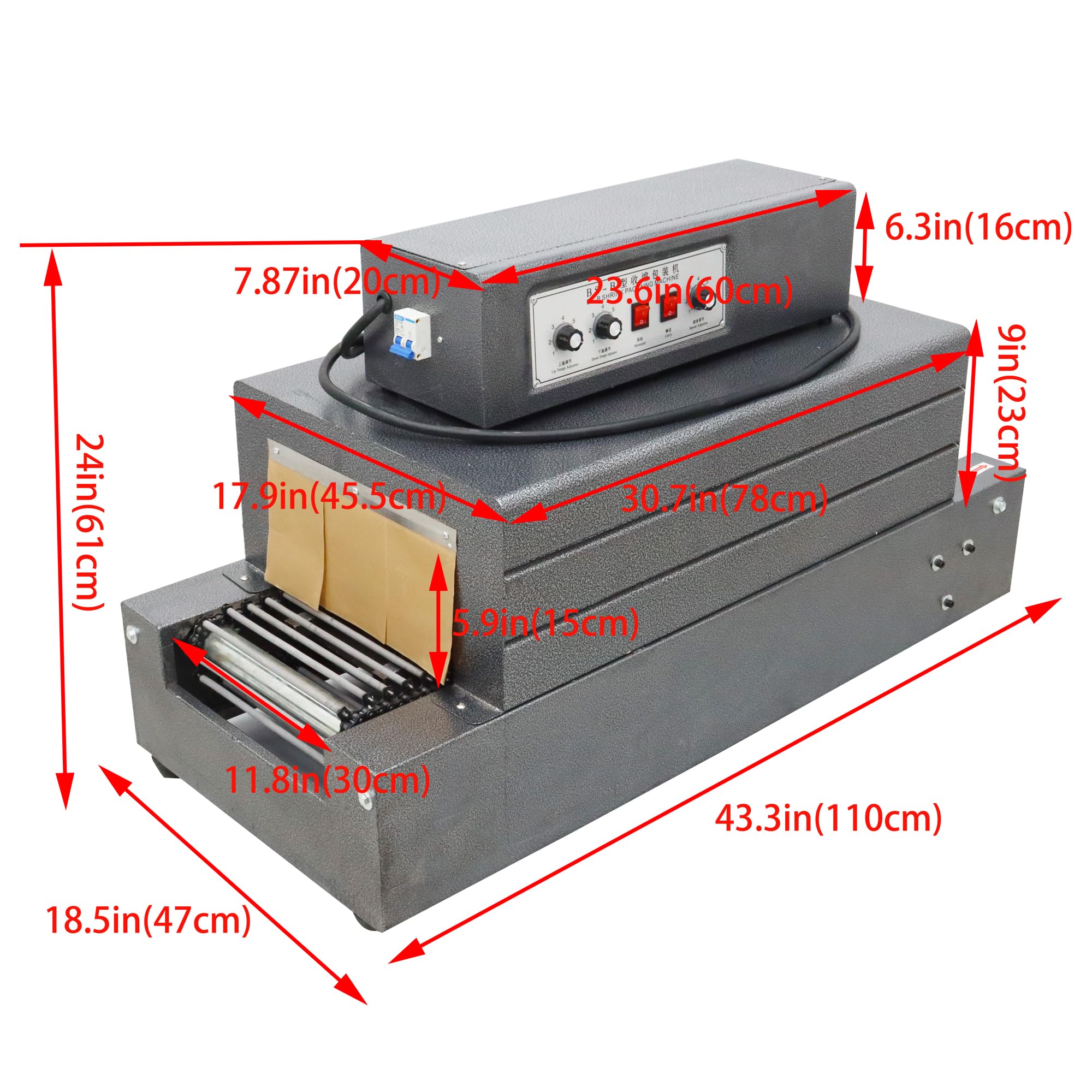HQHAOTWU Thermal Shrink Packaging Machine Heat Tunnel Wrap Equipment Shrink Size 11.81