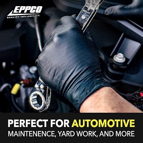 Miniatura 6 de EPPCO LionGrip 7-Mil Black Nitrile Gloves Disposable Powder Free, Latex Free Textured Superior Grip Glove