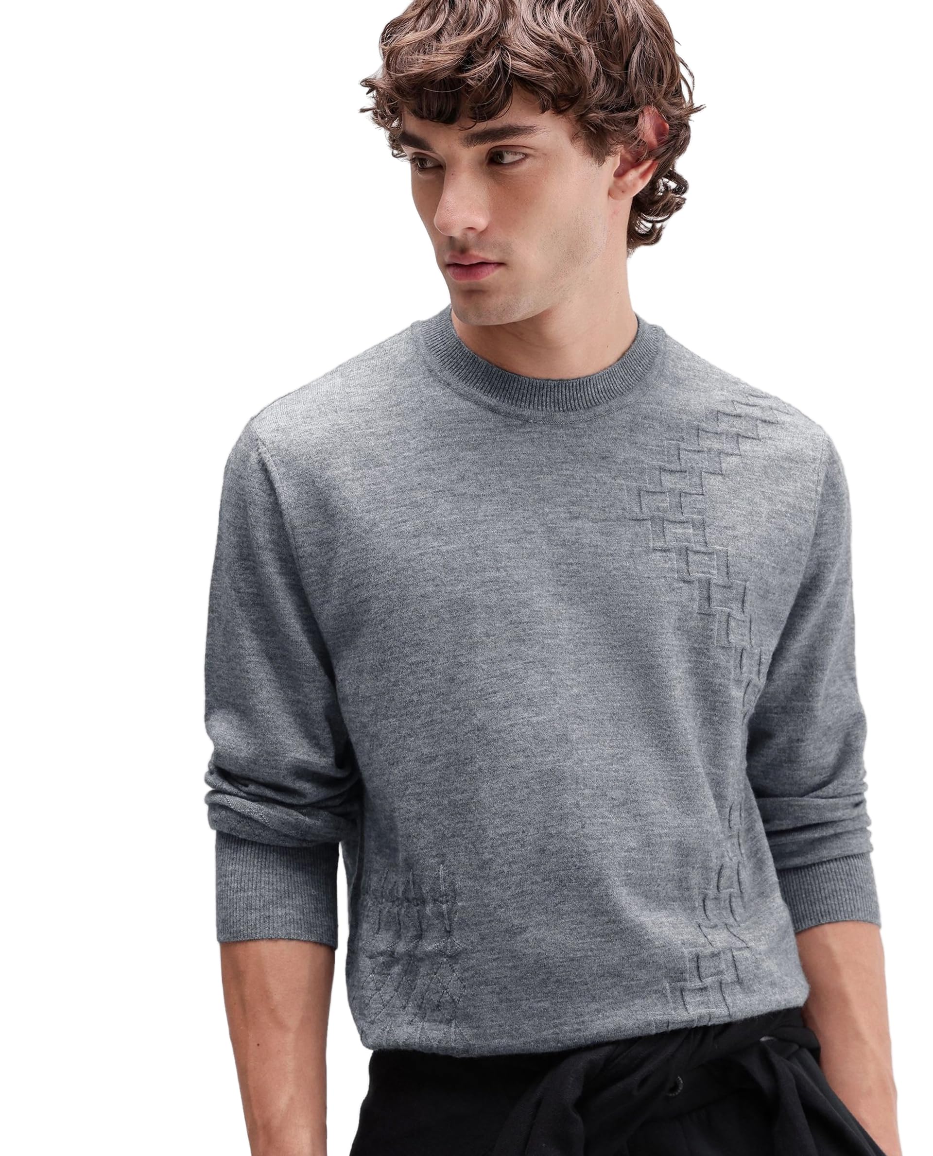 rare rabbit Men's Verk Regular Fit Geometric Jacquard Viscose Blend Crew Neck Sweater-picture-36
