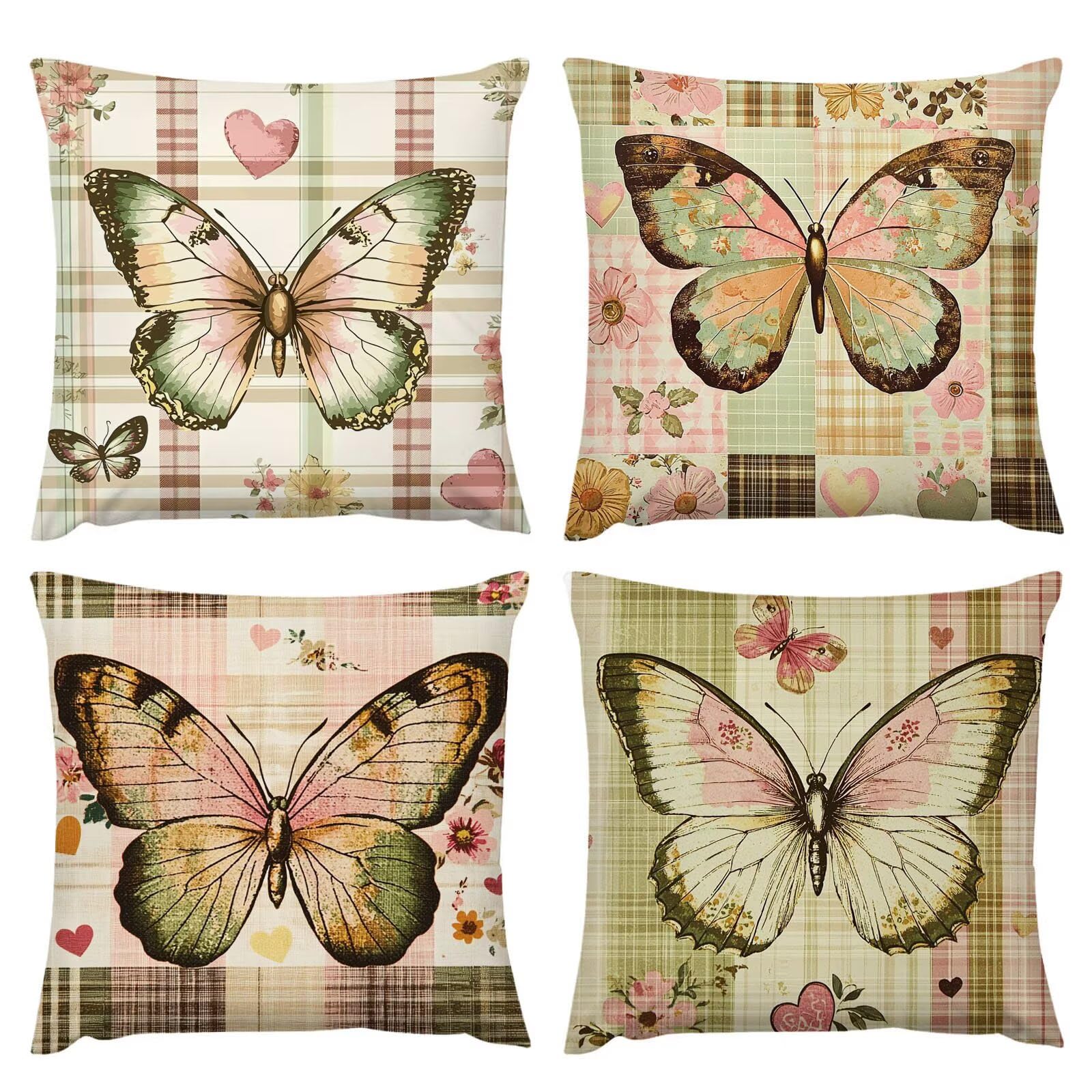Coussin de salon et jardin d'été : housse de coussin 45x45 imperméable vintage lot de 4 papillons