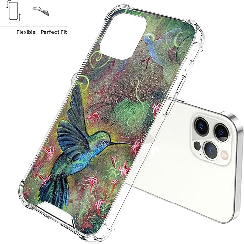 Miniatura 6 de ZHONGWEI Funda transparente adecuada para iPhone 1212 Pro con patrón colorido de colibrí, cuatro esquinas reforzadas, a prueba de golpes y funda