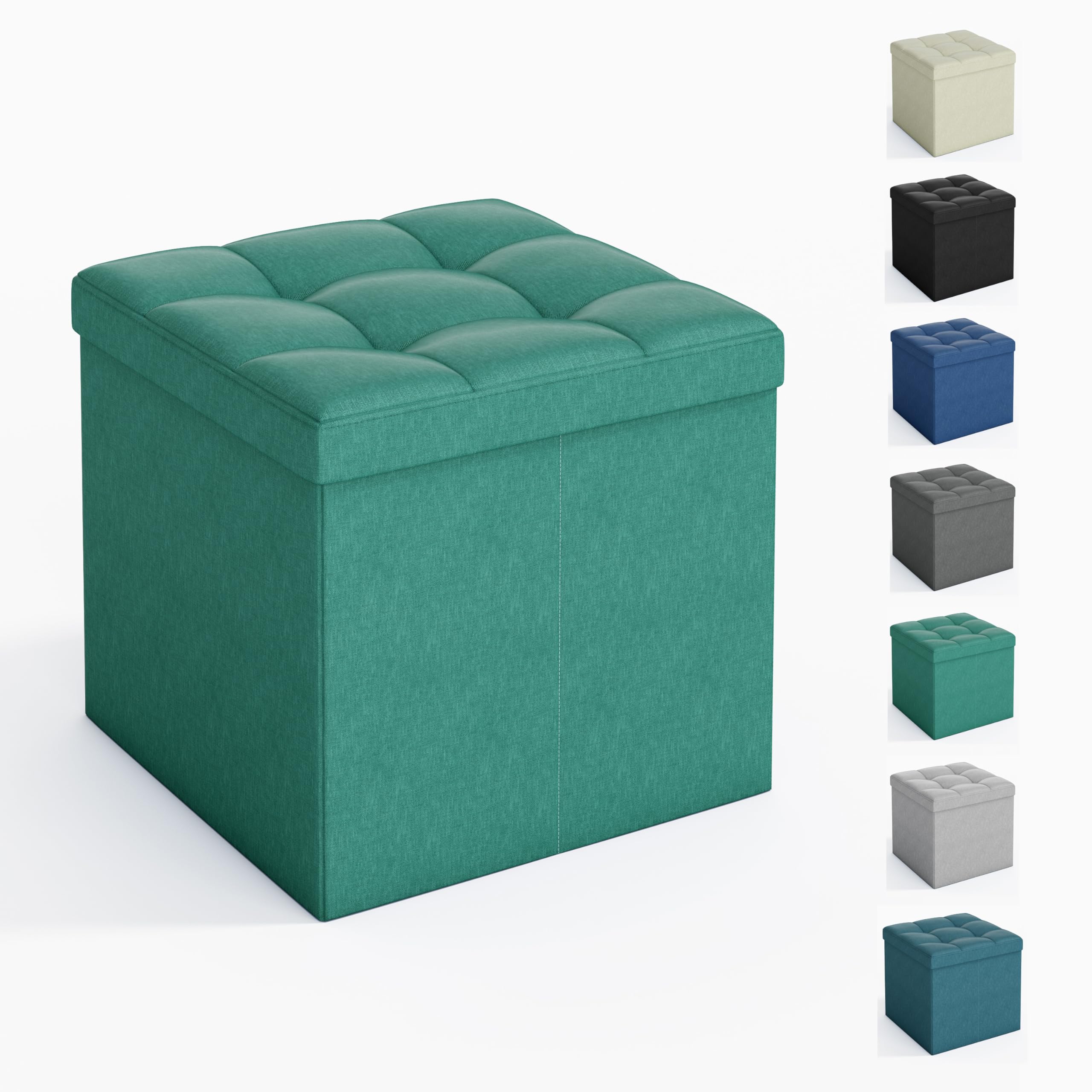 mcc direct Foldable Storage Ottoman, Small Footrest Cube, Storage Bench with Lid, 1 Storage Box for Bedroom & Living Room, 36 cm, [Green]