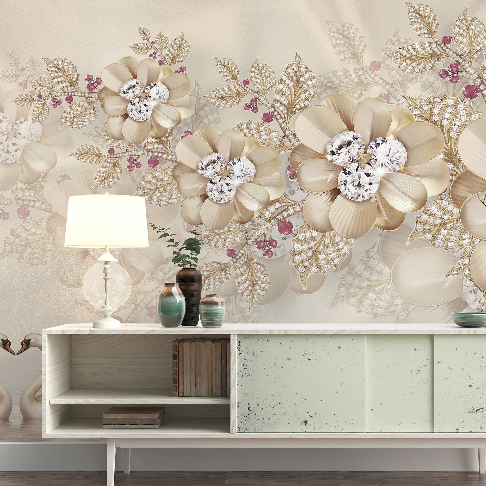 Papier peint panoramique fleurs effet 3D grand format 390x244 cm salon