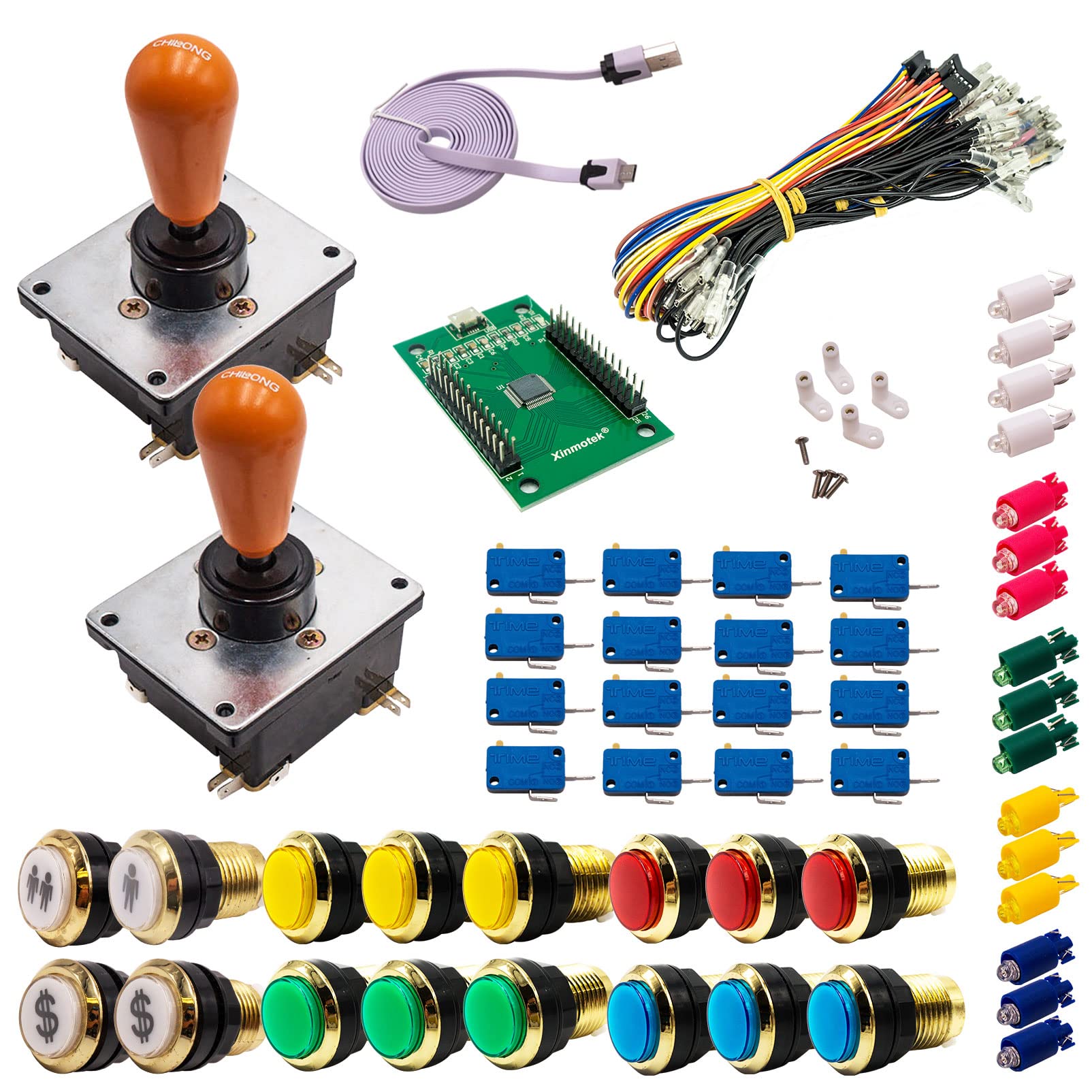 Joysticki i przyciski zręcznościowe zestaw 2 graczy świecące złote przyciski koreańskie joysticki mapa XinMoTek gry wideo retro Gaming