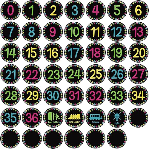 48 calcomanías de números de pizarra para decoración de aula, marcadores de puntos de números coloridos, calcomanías de pizarra brillantes,