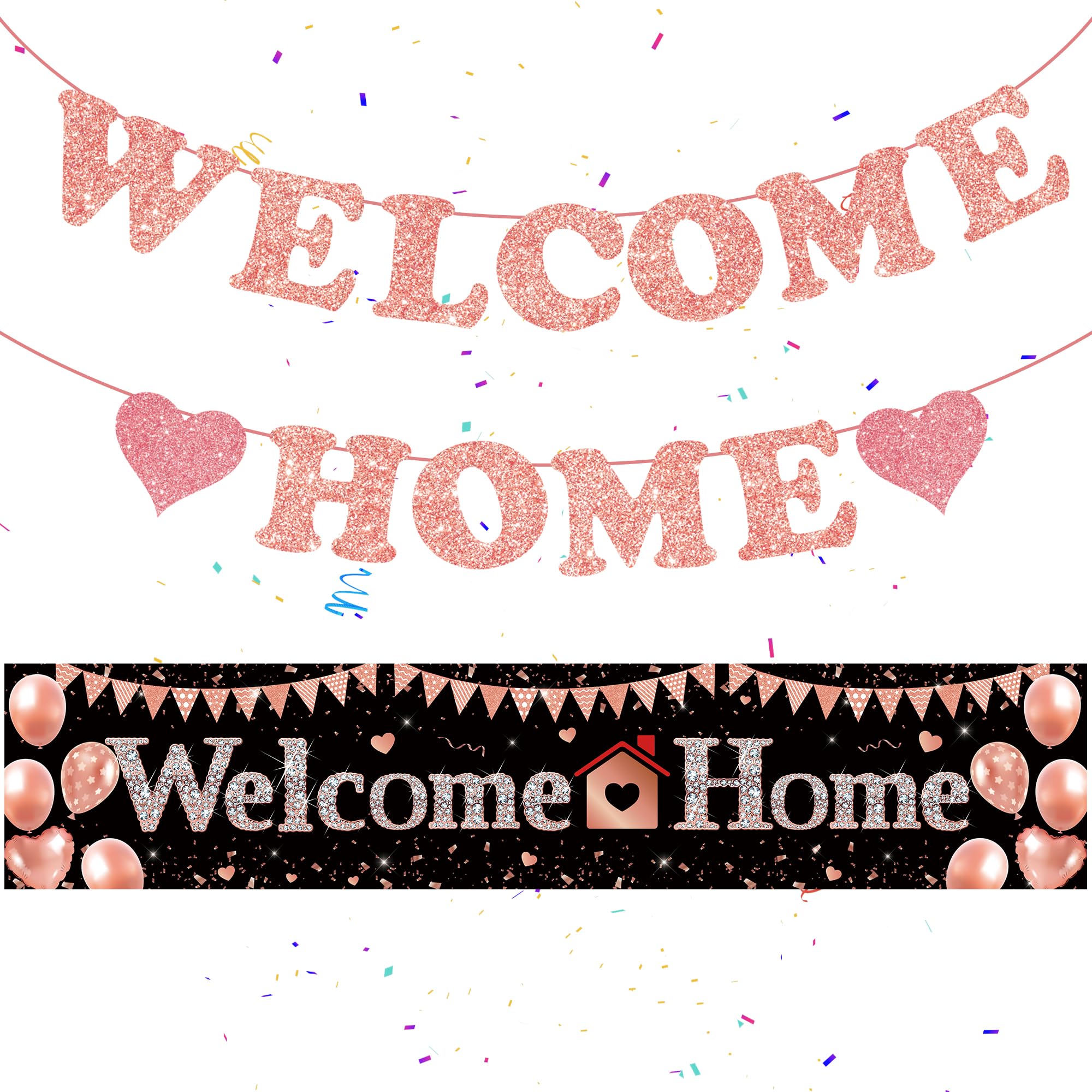 Rose Gold Welcome Home Banners, 2 Pieces Welcome Back Hanging Backdrop