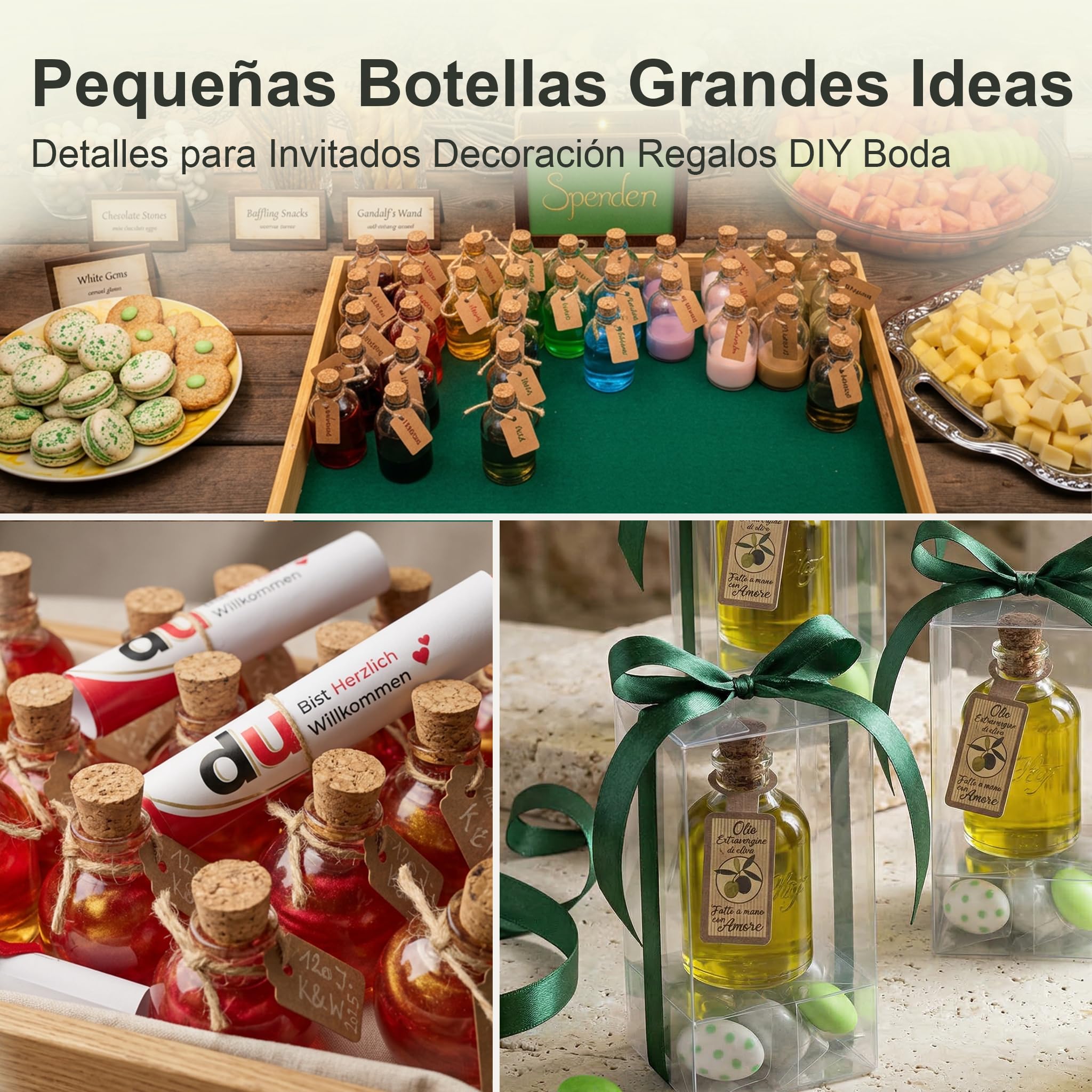 Mini Botellas de Cristal Con Corcho, 50 ml, 72 Unidades, Transparentes Para Rellenar y Licor (TR)