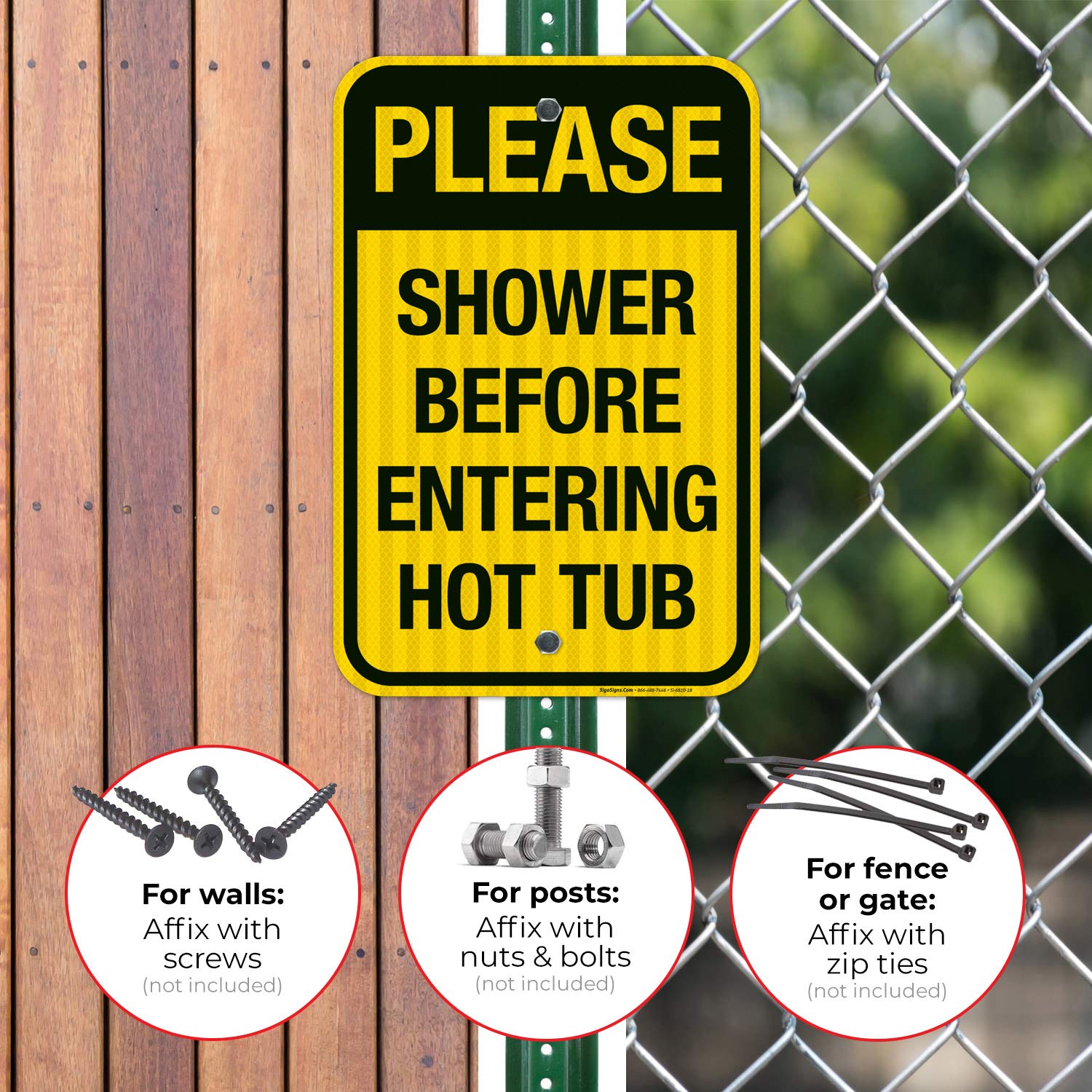 Shower Before Entering Hot Tub Sign, Pool Sign, 12x18 Inches, 3M EGP Reflective .063 Aluminum, Fade Resistant, Indoor/Outdoor Use, Made in USA