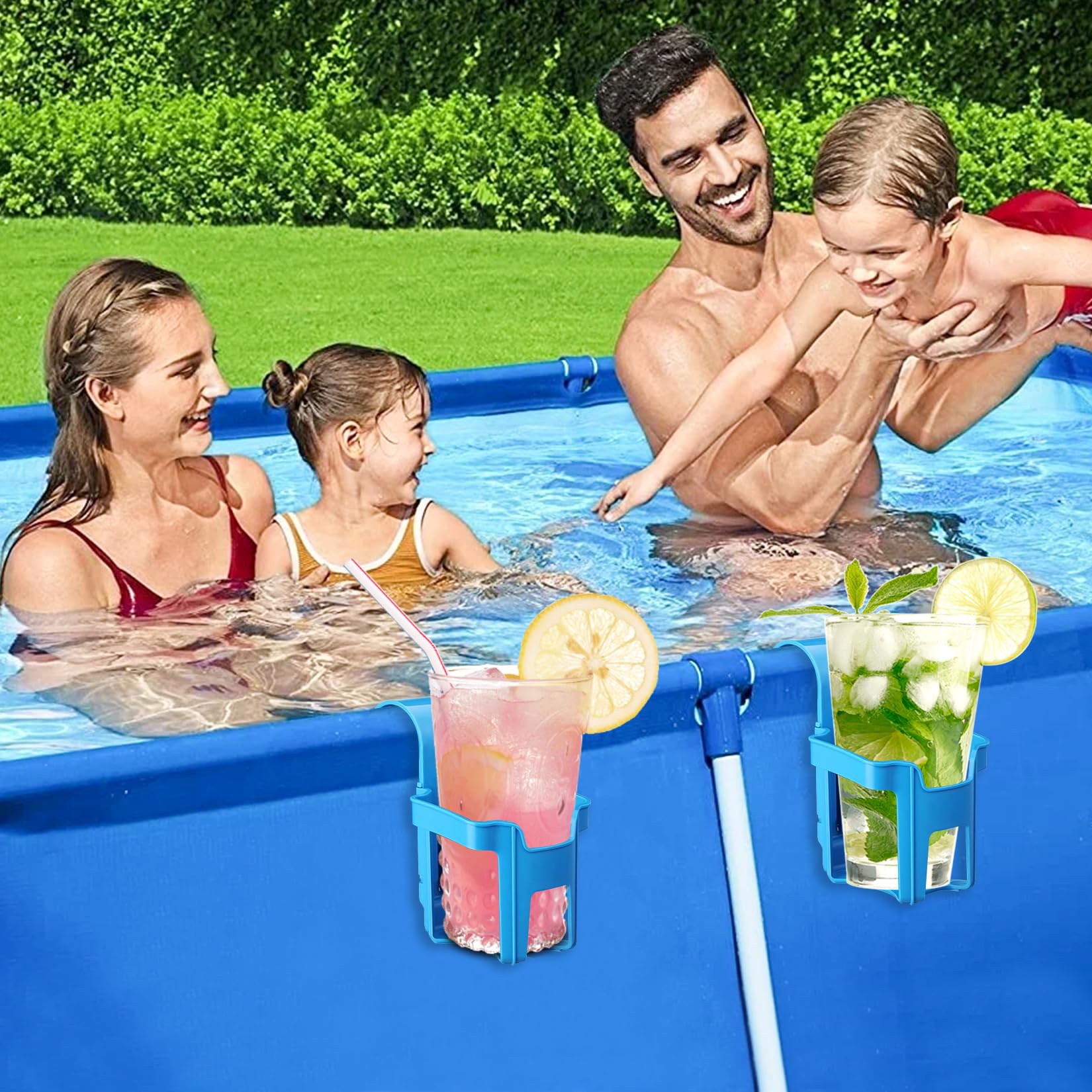 Lot de 4 porte-gobelets de piscine sans déversement - Accessoires en plastique bleu