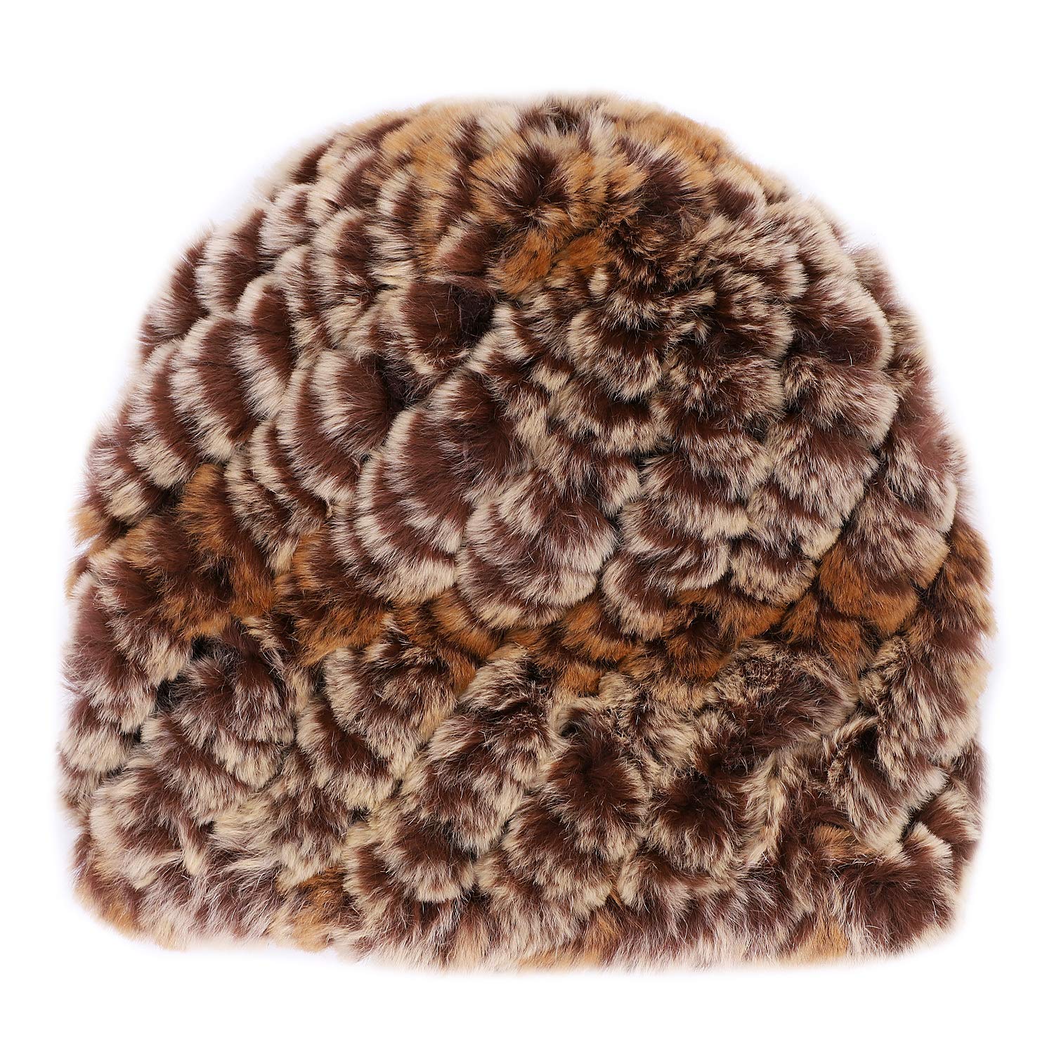 Women Faux Fur Beanie Hat Mixed Color Furry Cap Russian Style Faux