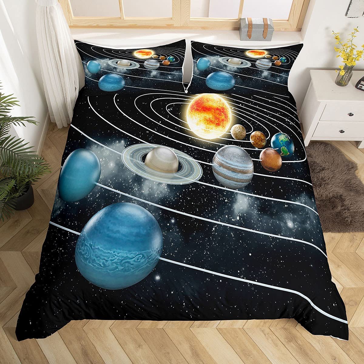 Loussiesd Solar System Duvet Cover Set for Kids Boys Girls Teens Universe Planet Space Astronomy Comforter Cover Hypoallergenic Microfiber Bedspread Cover Decor 3Pcs Bedding with 2 Pillowcase Double