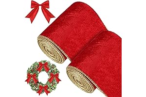 2 Rolls 4 Inch Wired Ribbon Christmas Velvet Ribbon Trim, Craft Fabric Ribbon