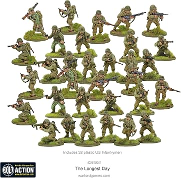 Warlord Bolt Action The Longest Day D-Day Battle Set 1:56 Tabletop Miniatures - Plastic Paintable Miniature WWII Soldiers Set, Unpainted Table Top 28mm Military Minifigures for Adults - Figurines Pack