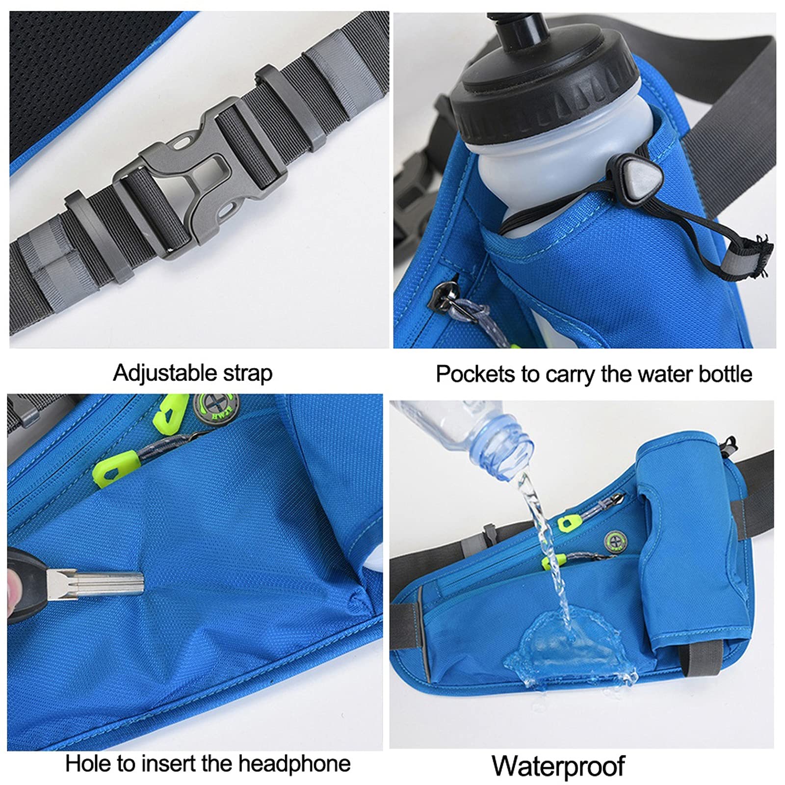 Riñonera para Correr, Bolsa para Botella de Agua, Bolsa pequeña para Gimnasio, Deportes al Aire Libre, Fitness (Negro)