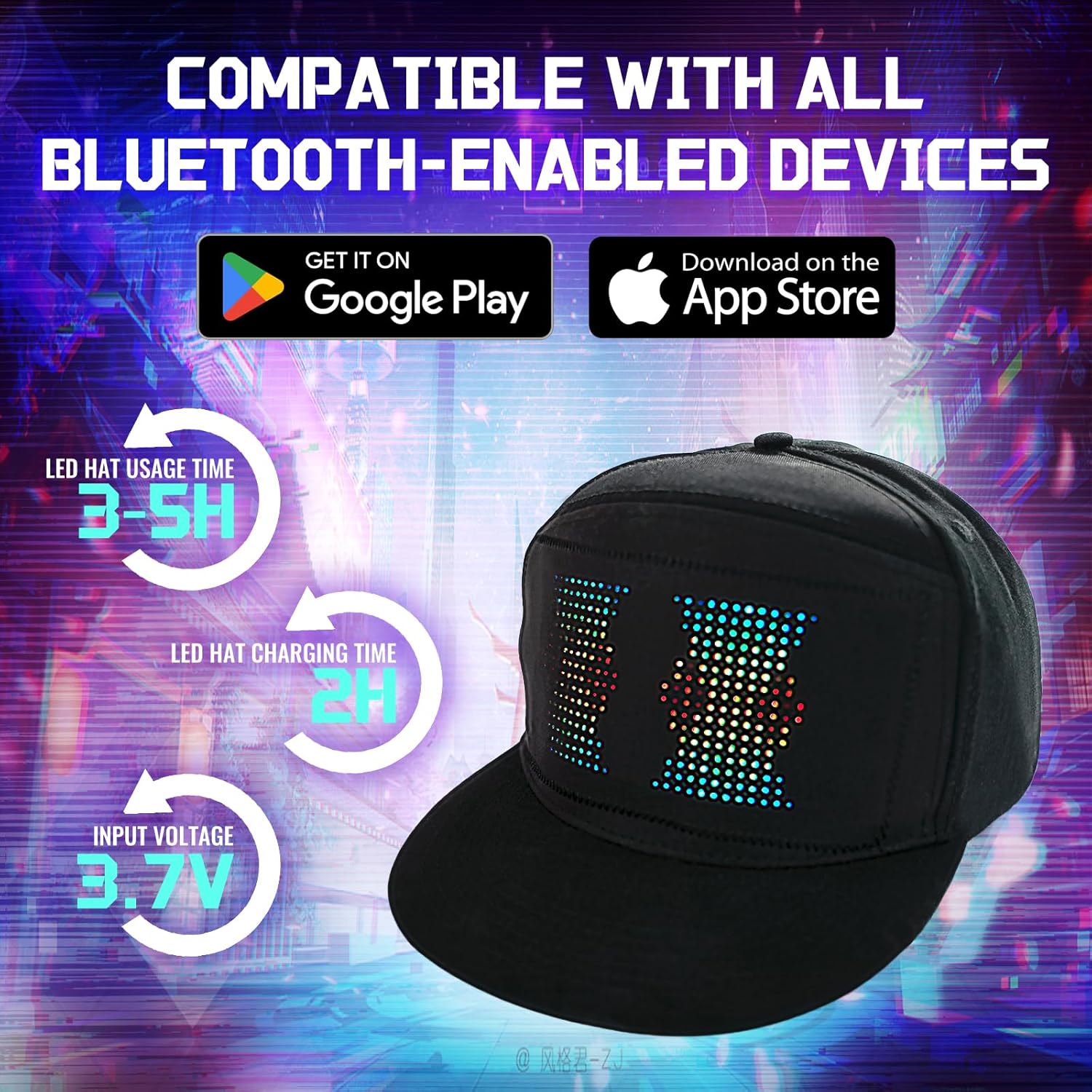LED Display Up Baseball Cap with Bluetooth - Personalized Messages for Parties, Birthdays, Gifts