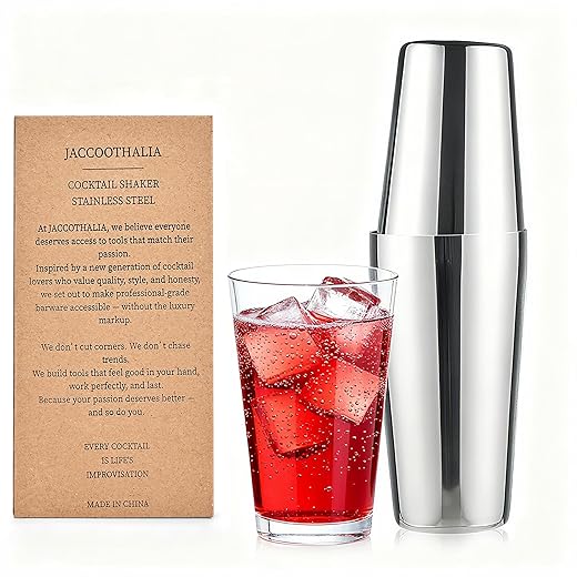 Boston Shaker, Cocktail Shaker, Stainless Steel, 24oz & 20oz, Mirror Finish Margarita Shaker, Leak-Proof Alcohol Mixers for Cocktails for Home & Professional Bartender（Silver）