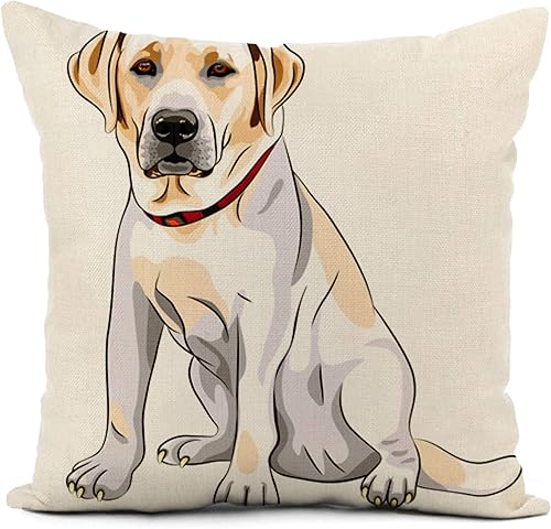 Juego de 4 fundas de almohada de lino para laboratorio Retriever de raza de perro amarillo serio Labrador Retriever 20 x 20 pulgadas decoración del