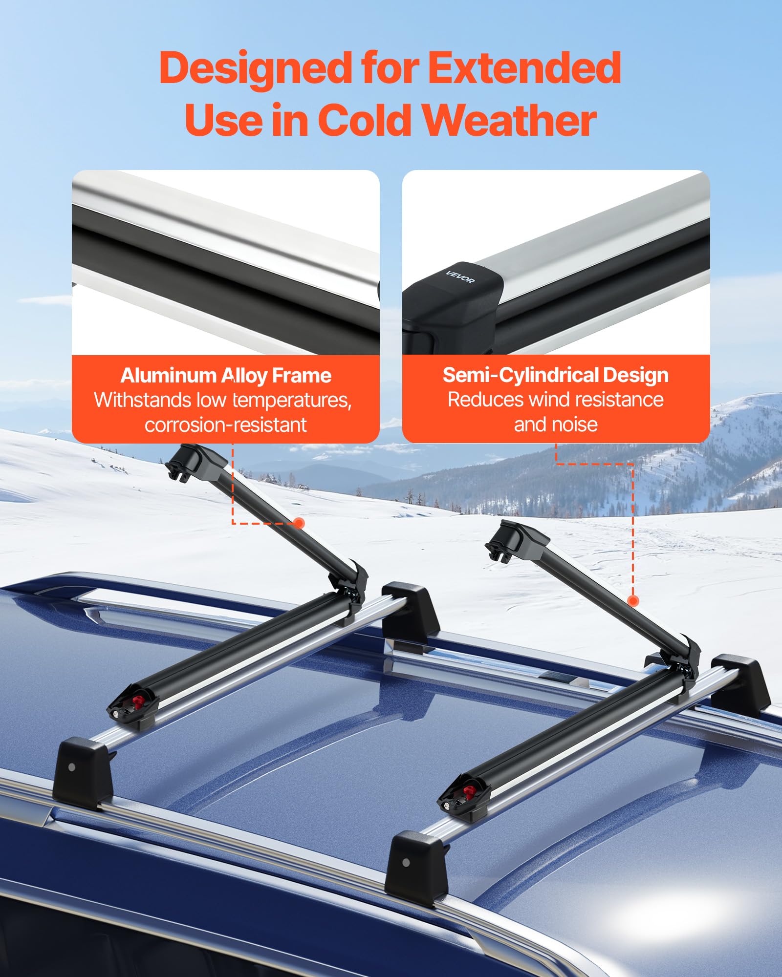 VEVOR Portaequipajes de Techo, para hasta 6 Pares de Esquís/4 Tablas de Snowboard, con Cerradura con Acolchado de Goma, para Transportar Cañas de Pescar y Patinetas, 915 x 85 x 100 mm, Negro