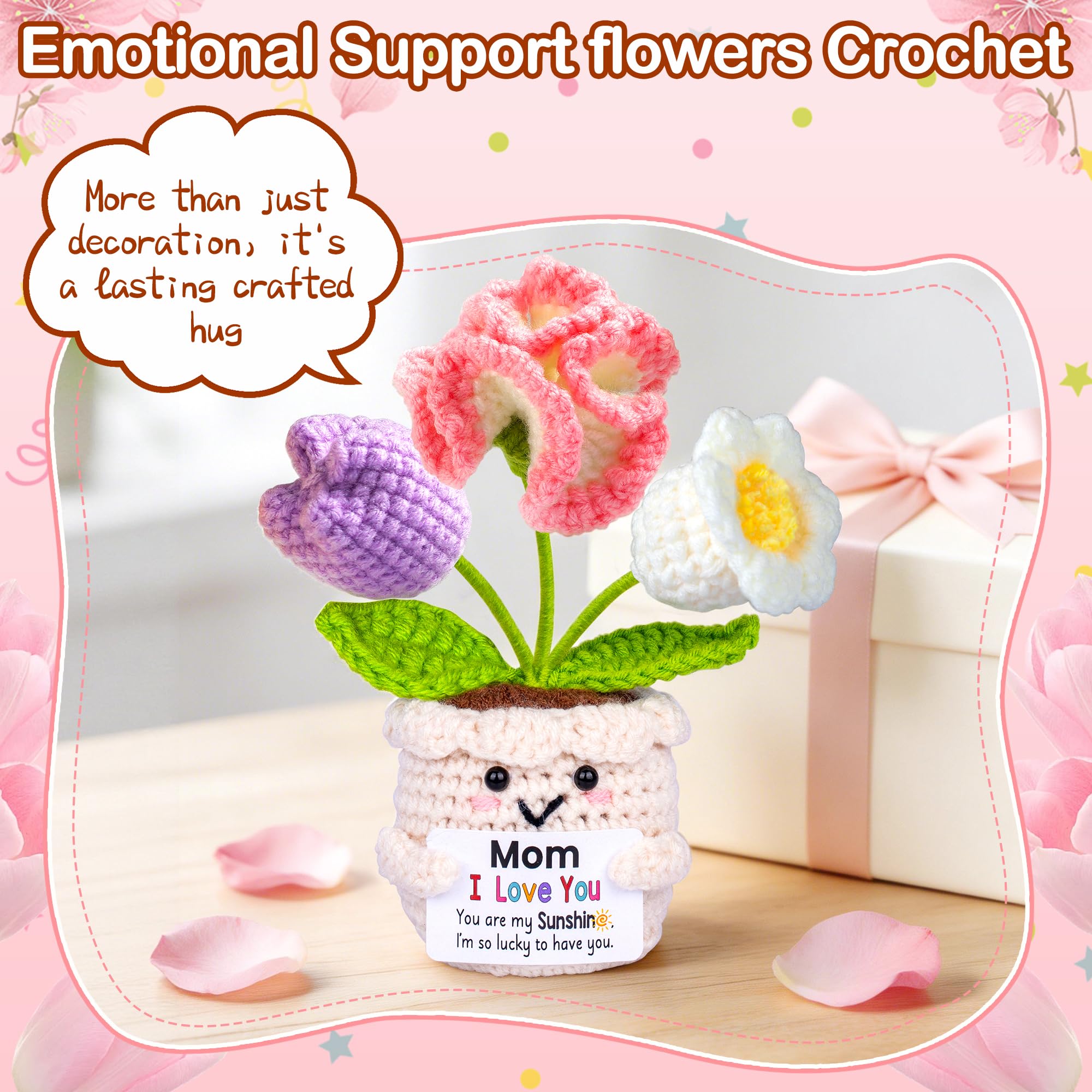 Mothers Day Mom Gifts for Mom, Gifts for Moms from Daughter Son, Mother's Day Birthday Gift for Moms Mother in Law Step Mama, Cute Handmade Crochet 3 Flowers Pot Doll I Love You Present for Mum - 4