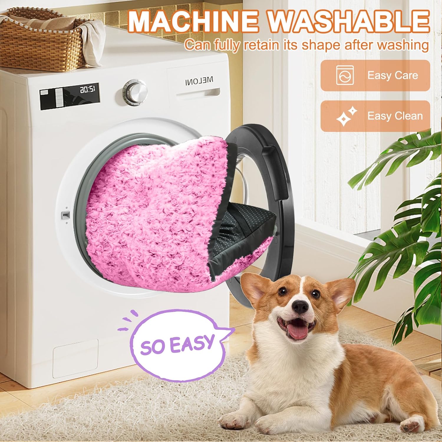 POCBLUE Dog Beds Large Sized Dog, Washable Plush Pet Bed for Crate, Anti-Slip Pet Mat for Cages, Comfy Crate Pad for Outdoor/Indoor/Car Use, Soft Kennel Pad for Dogs Up to 60 lbs, 35"x23", Pink