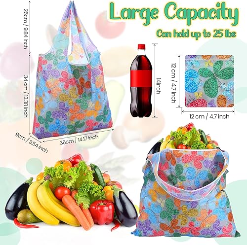 Miniatura 9 de 40 bolsas reutilizables para comestibles, plegables, reutilizables, de poliéster, resistentes, con bolsa y asas adjuntas, impermeable, lavable,