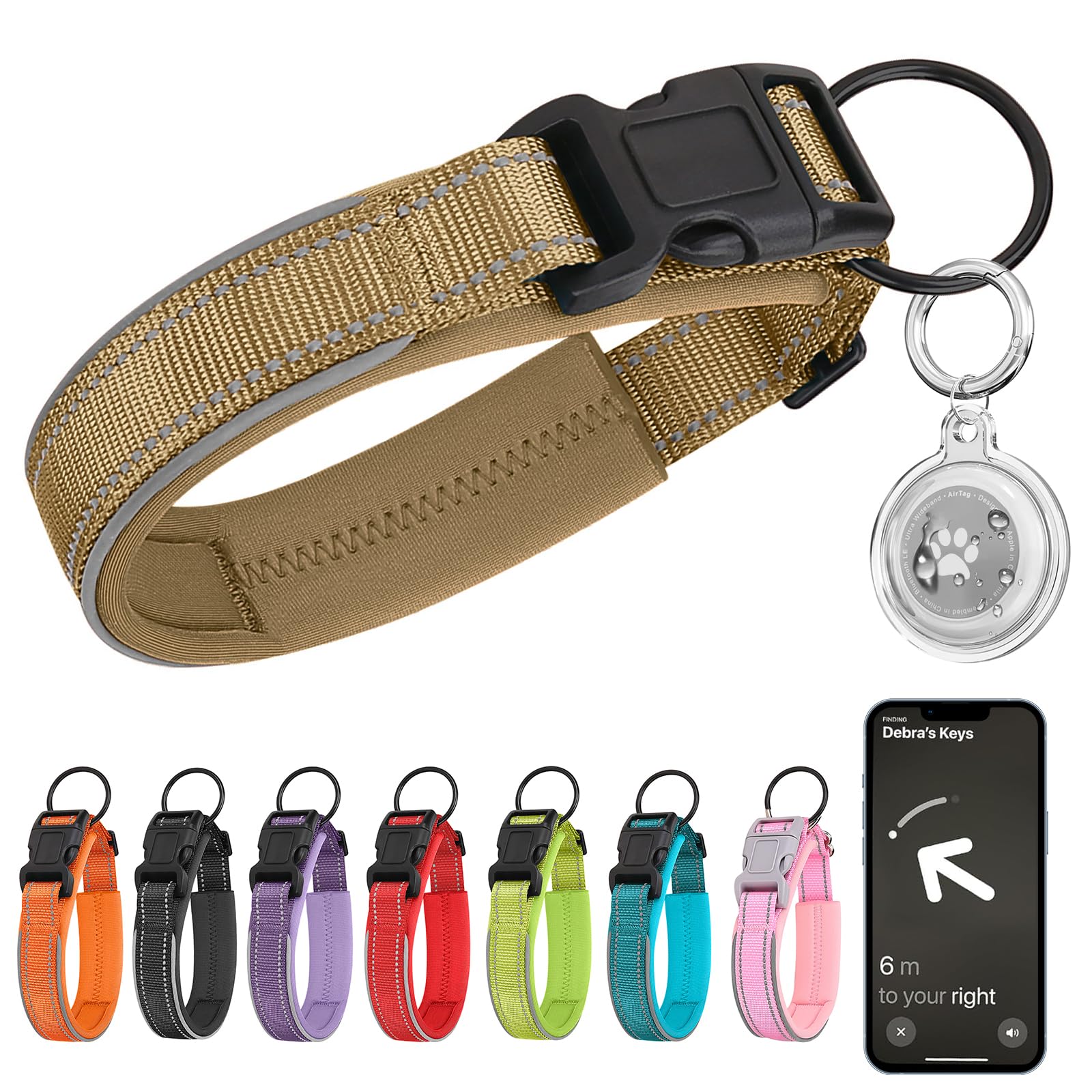 Ledeak Tactical Dog Collar, Reflective Adjustable Dog Collar with Transparent Waterproof AirTag Holder Protective Case