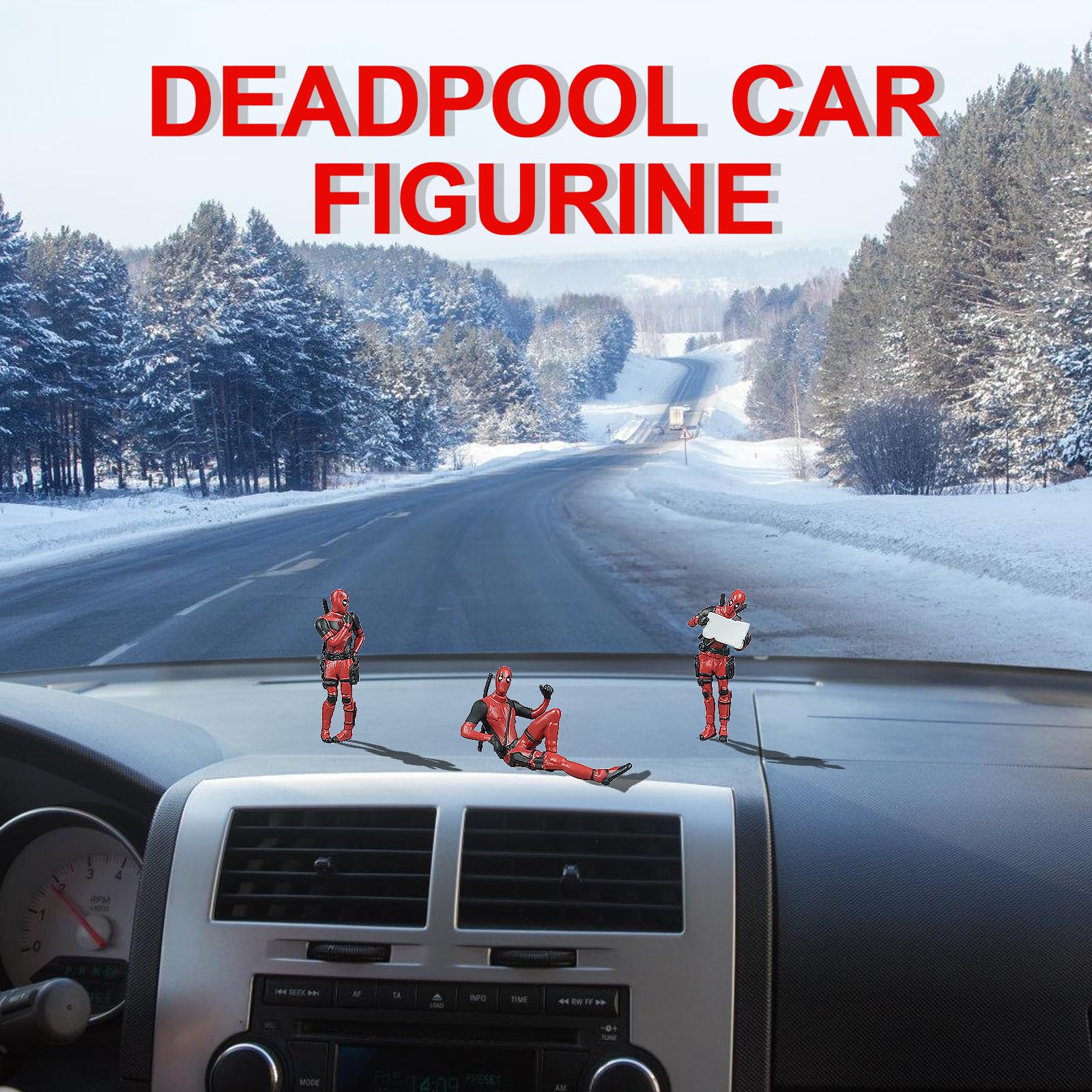 3 Ornements Rétroviseur Deadpool - PVC Coloré, Poses Différentes - Décoration Voiture, Bureau, Maison