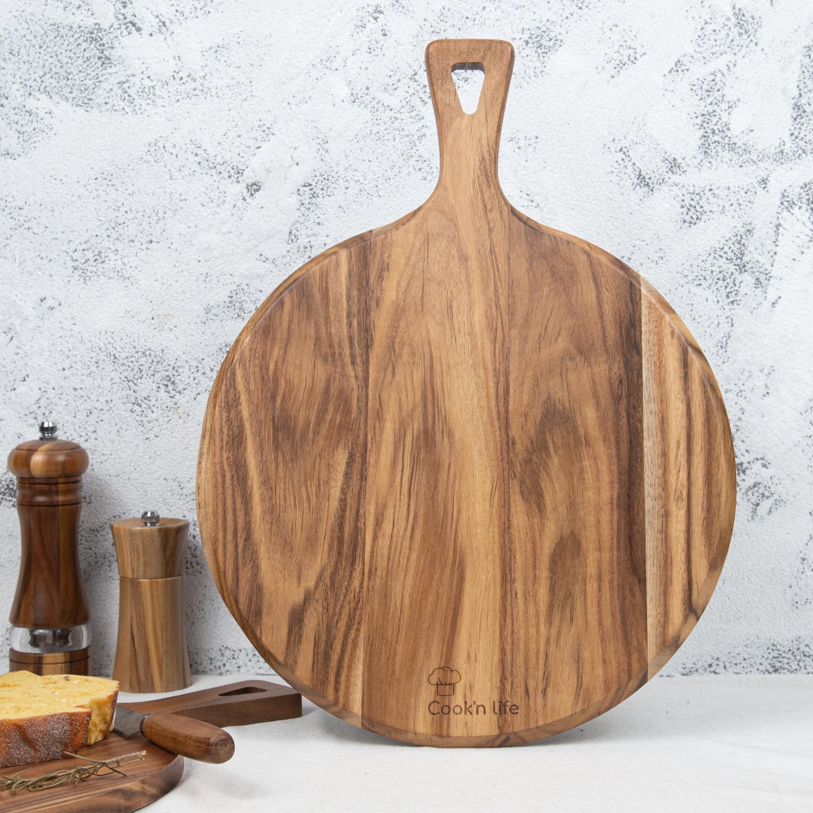 Planche à Découper Ronde En Bois D'acacia Massif - Forme Irrégulière Naturelle, Pour Pain, Fromage, Fruits