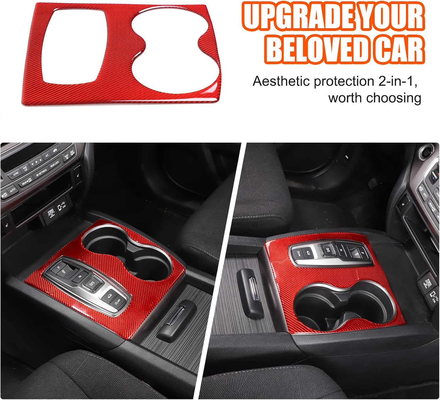 Carbon Fiber Gear Shift Panel Cover Trim,Black Soft Shifter Storage Panel Frame for Honda Pilot 2016-2022/Ridgeline 2020-2023/Passport 2019-2023. (Red)