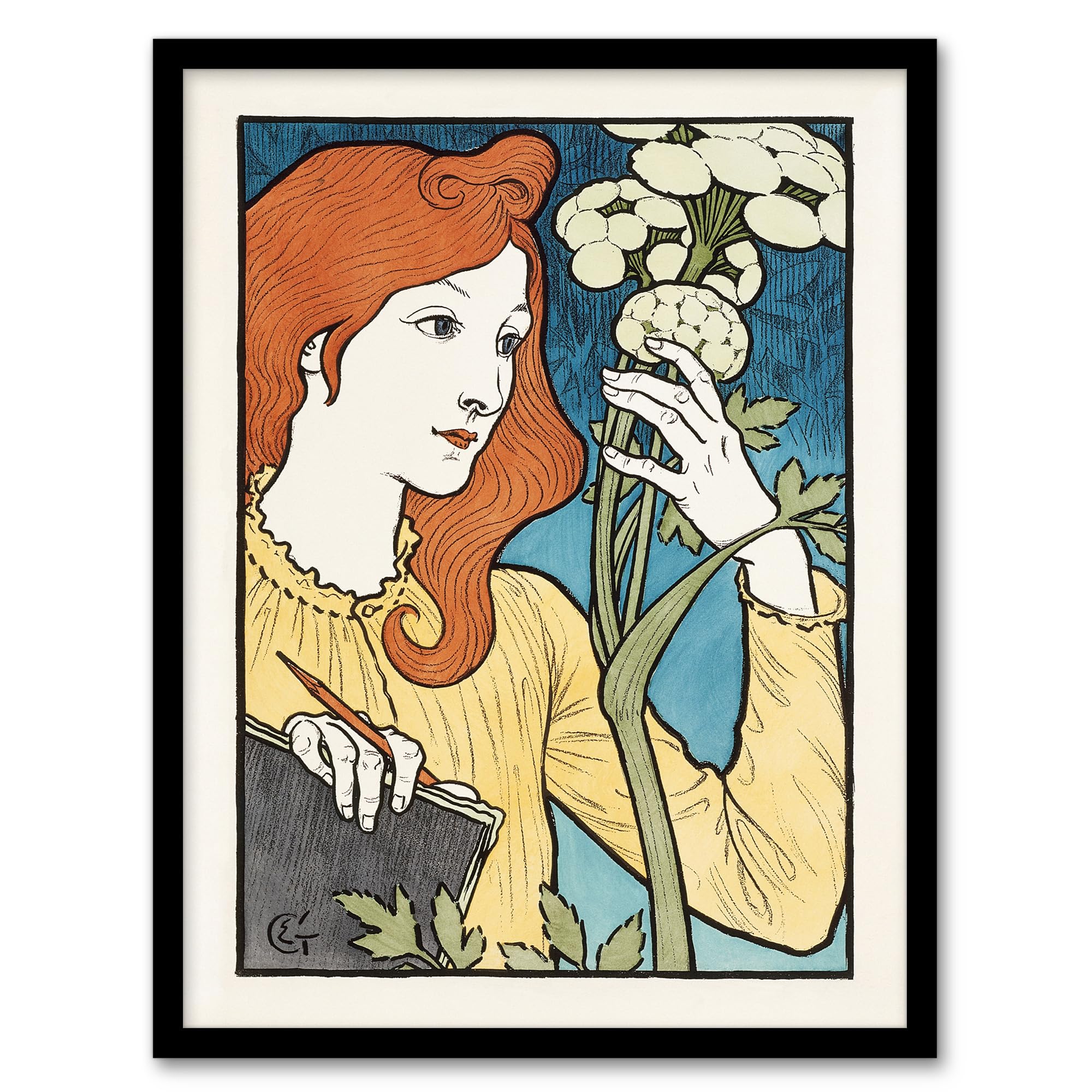 Artery8 Salon Des Cent Woman With Flower Grasset Framed Wall Art Print 12X16" Size 12