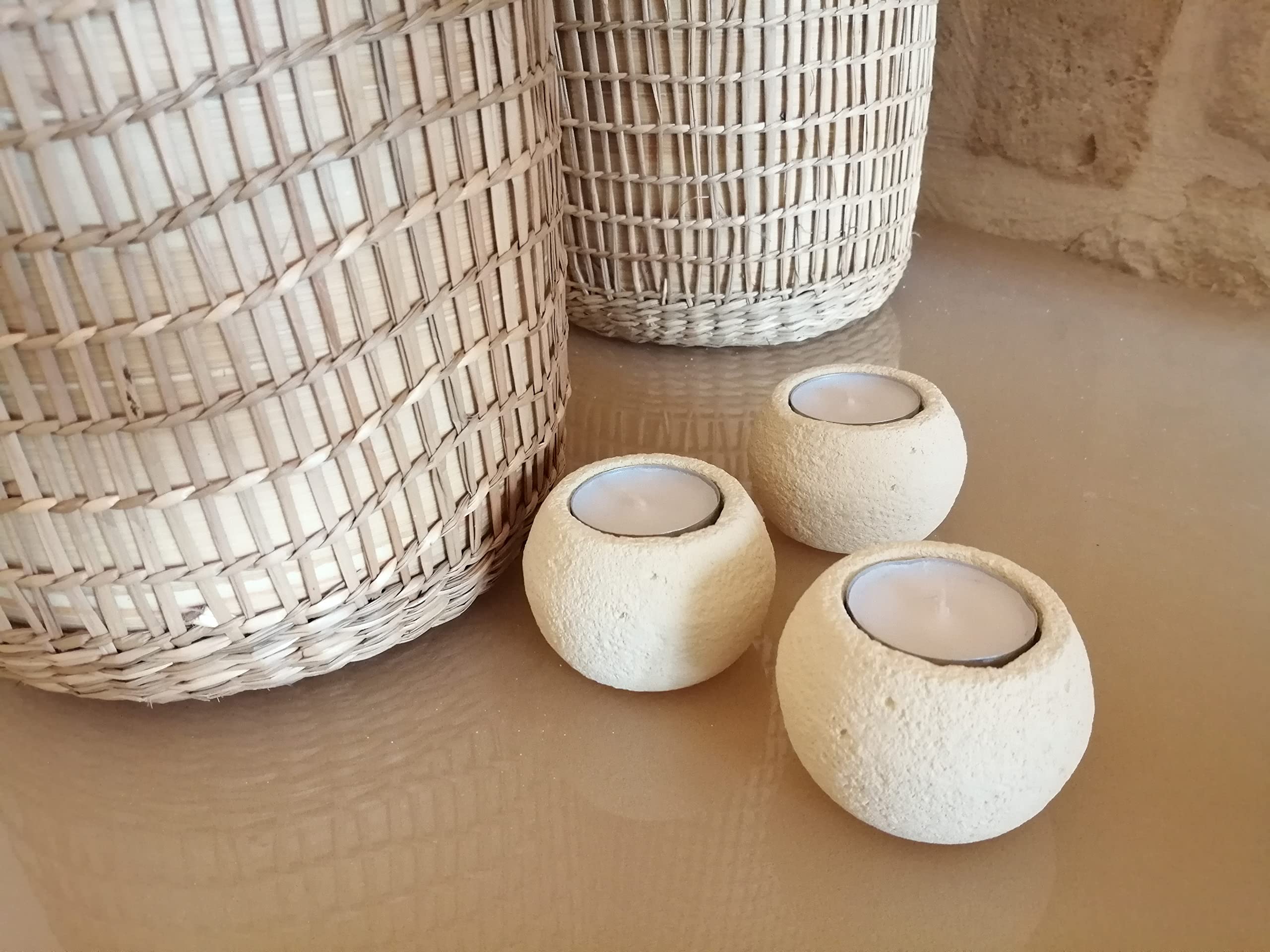 Portacandele In Pietra Naturale Tondo Porta Candele Votive Arredo In Pietra Set Portacandele Arredo Casa Decorazione Set Da 3 Pezzi Prodotto Made In Italy