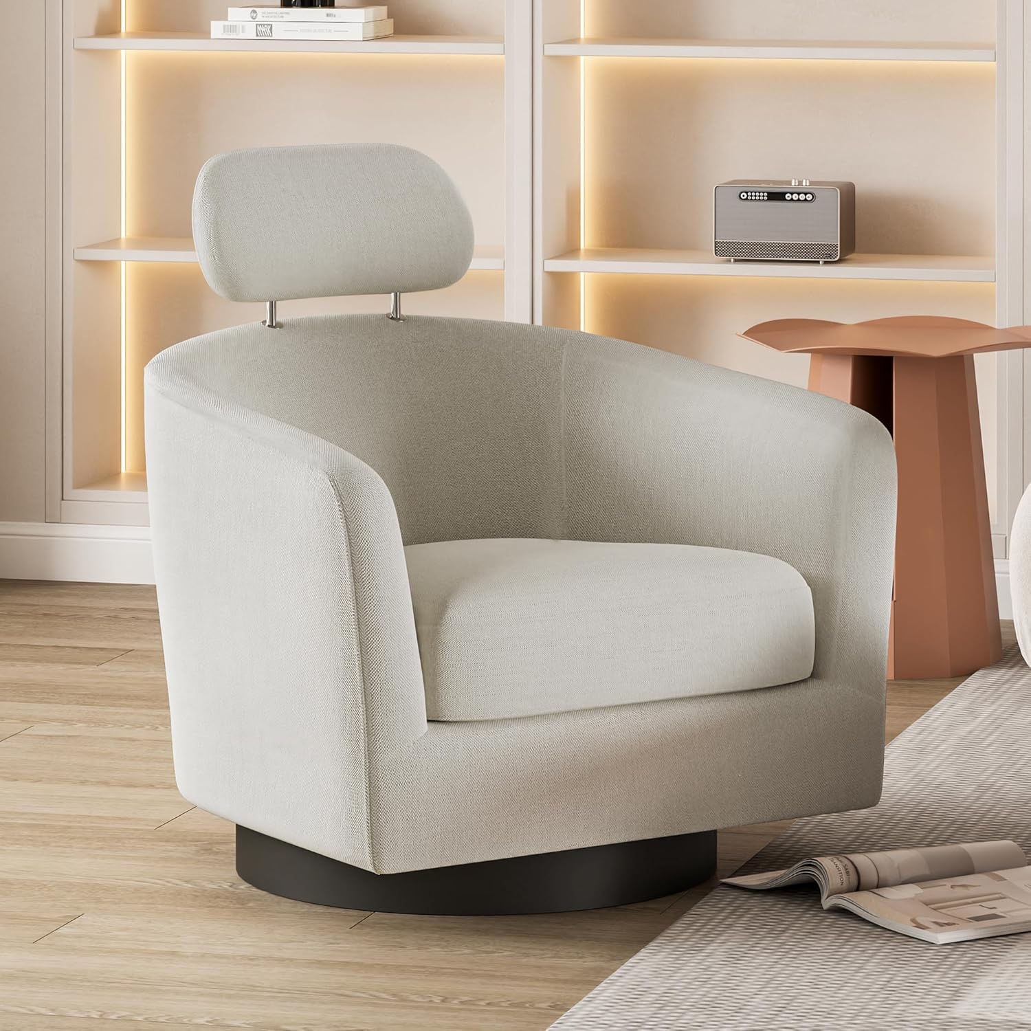 Dewhut Mid Century 360° Swivel Accent Chairs, Cuddle Barrel armchairs Spinning Chair, Round Armchairs with Wide Upholstered, Fluffy Linen Fabric Chair for Living Rooms, (Linen) Dewhut Mid Century 360° Swivel Accent Chairs, Cuddle Barrel armchairs Spinning Chair, Round Armchairs with Wide Upholstered, Fluffy Linen Fabric Chair for Living Rooms, (Linen)