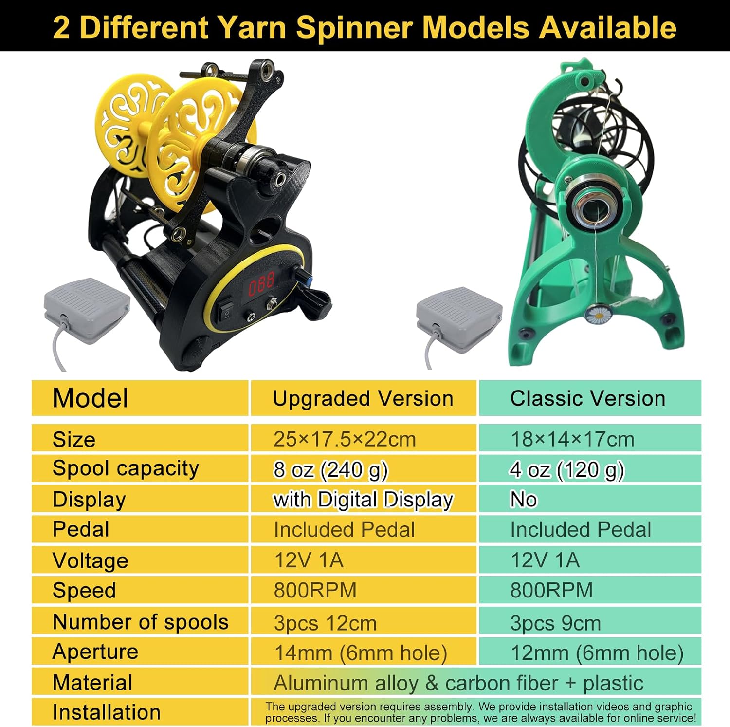 Electric Yarn Spinner Kit with Foot Controller & 3 Bobbins, Small Yarn Winder with Forward & Reverse