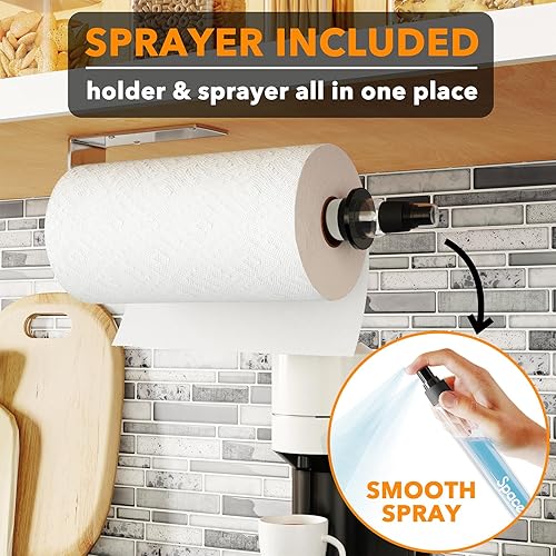 Miniatura 9 de SpaceAid SprayNeat - Soporte para toallas de papel con botella de spray, soporte para toallas de papel debajo del gabinete con rociador en el centro