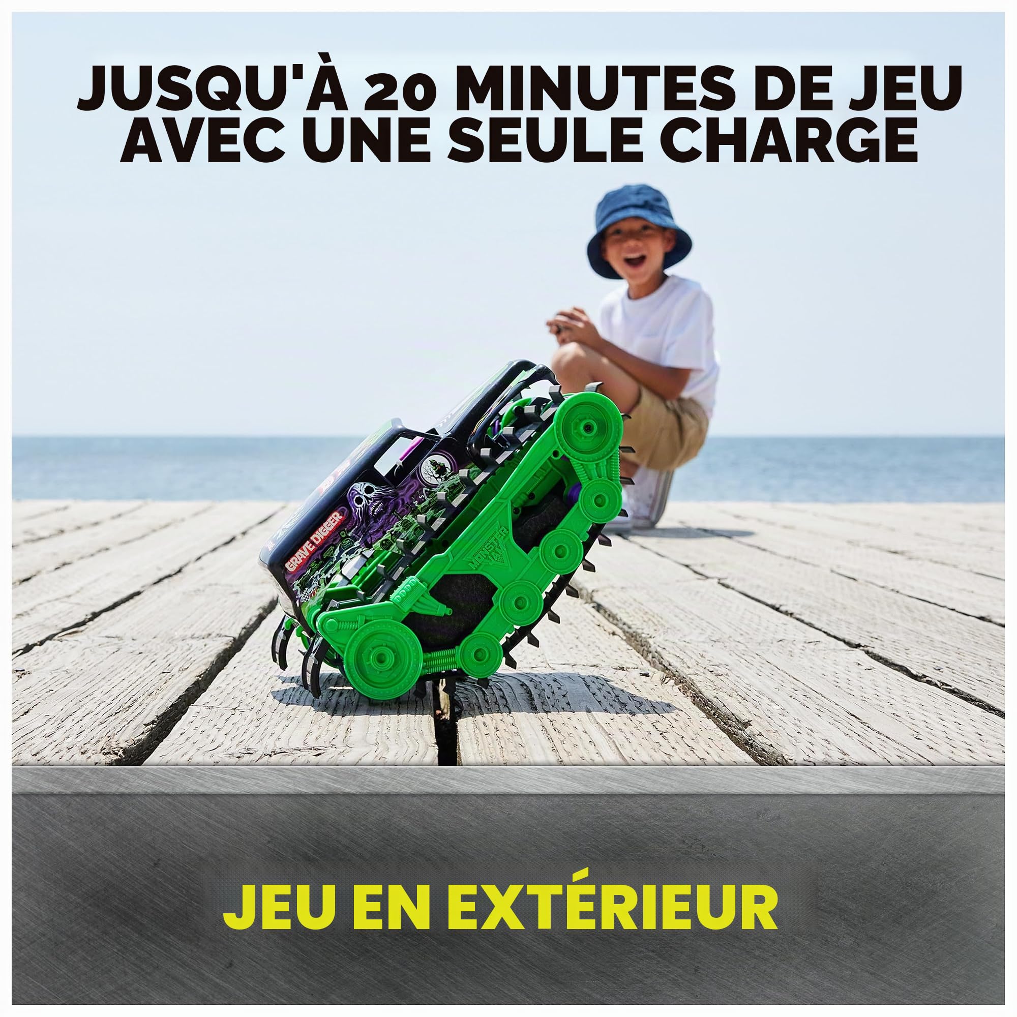 Monster Jam, Grave Digger Trax Véhicule d'extérieur télécommandé, échelle 1:15, Jouets pour Enfants pour garçons et Filles à partir de 4 Ans