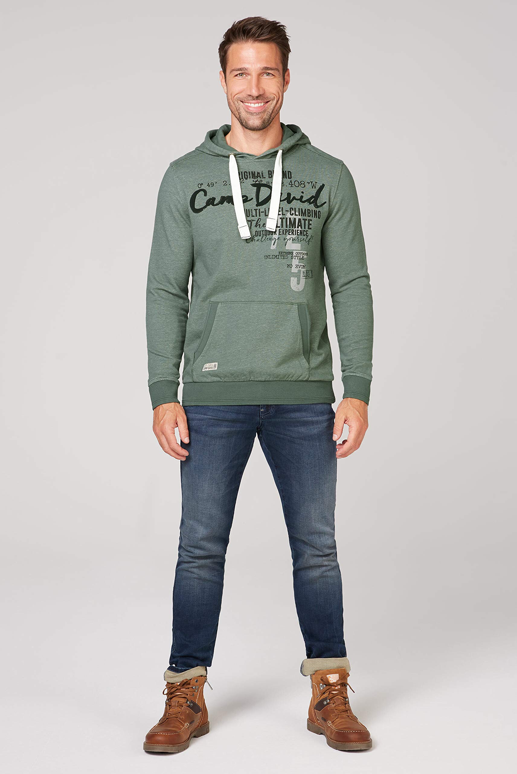 Camp David Herren Hoodie mit beidseitigen Logo-Applikationen, Grün, XXL, Langarm, Mit Kapuze, Buchstabenmuster, Herrenbekleidung, Männer, Erwachsene Männer, Freizeit, Sport