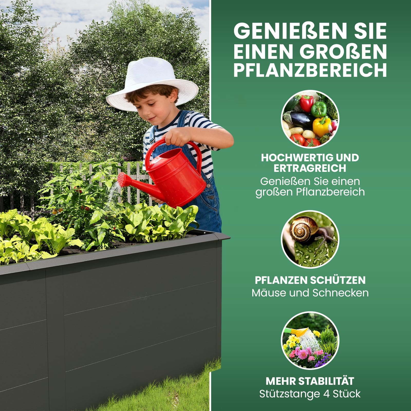 UDPATIO Hochbeet Metall XXL 200x100x77 cm, Stabiles Hochbeete-Kit mit verstärkten Innenstreben – Wetterfestes Gartenbeet mit offener Bodenstruktur, Gemüsebeet & Blumenbeet für Garten, Anthrazit