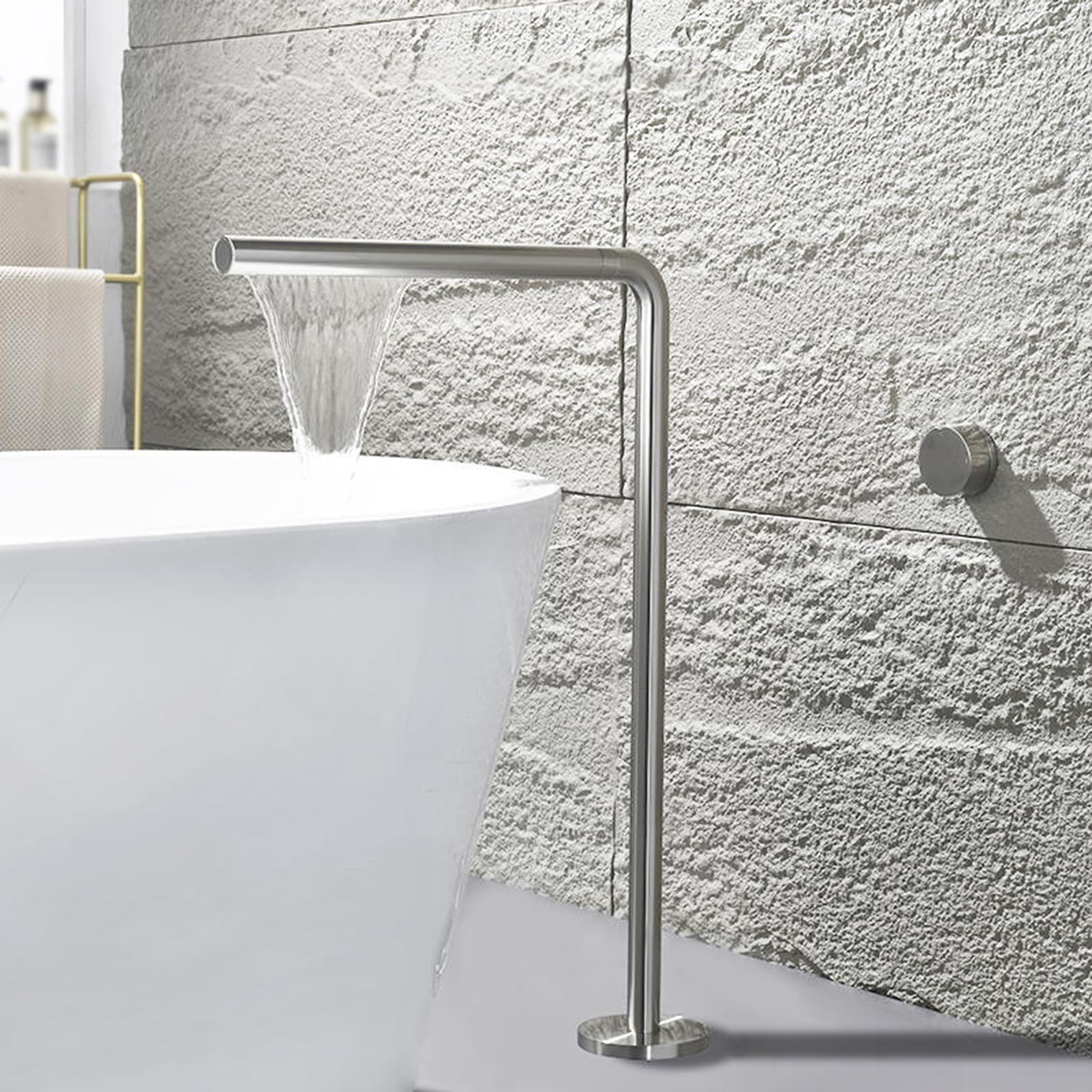 WOTZOV Bath Tap Free Standing Bath Taps Mixer Waterfall Faucet Hot And Cold Brass Freestanding Bathtub Faucet Shower & Bath Taps, Brushed Silver，Brushed Silver