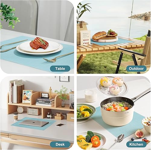 Miniatura 7 de Juego de 6 manteles individuales, antideslizantes, tejido de PVC, fáciles de limpiar, resistentes al calor, para cocina, comedor, decoración