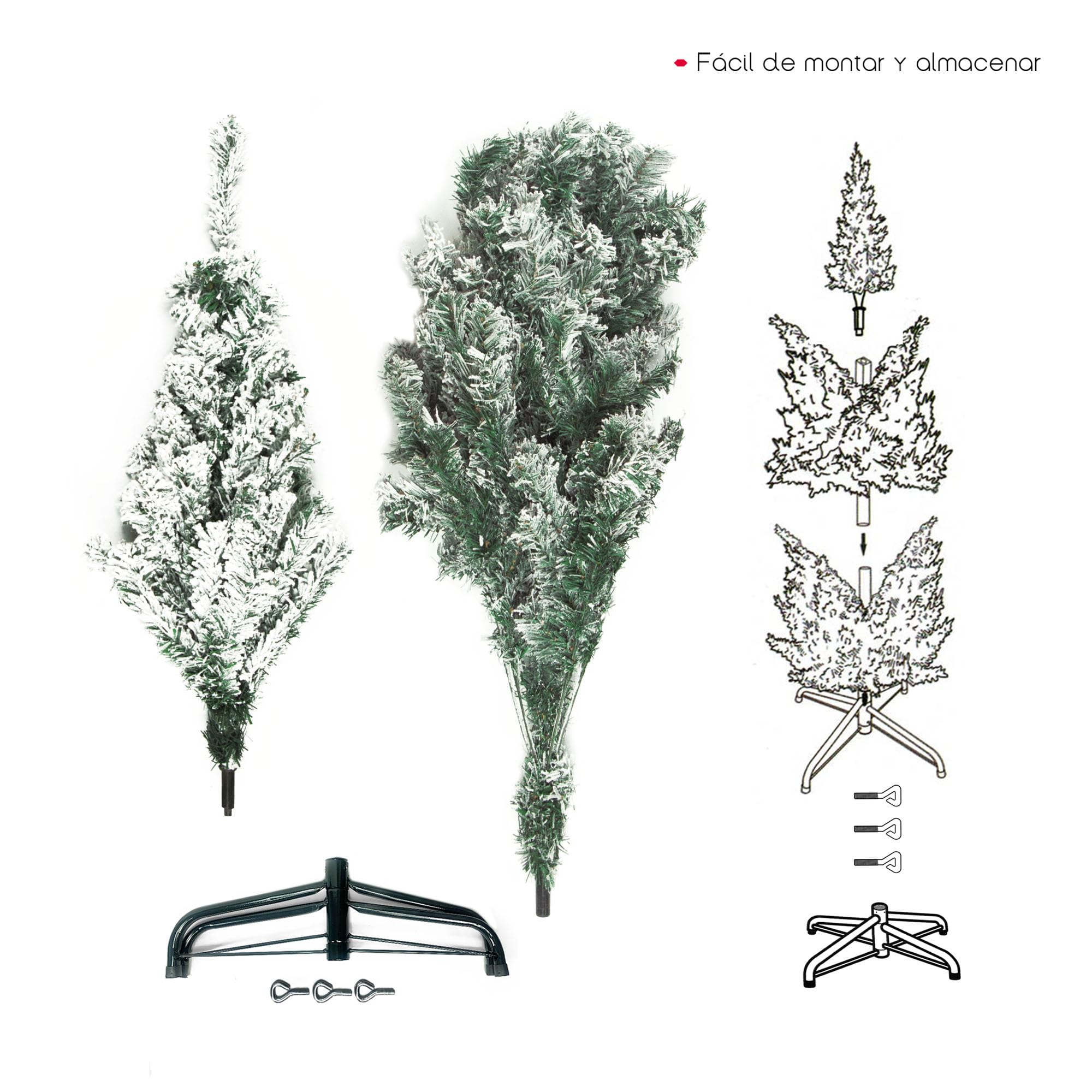 TIENDA EURASIA – Arbol de Navidad Nevado | Color Verde y Blanco | Hierro y PVC | Arbol de Navidad | Soporte de Pie Metálico | Medidas 150, 180 y 210 cm (150 cm - 230 Ramas)