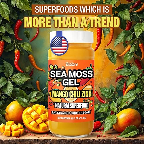 Miniatura 5 de Biolore Mango Chili Zing - Gel de musgo marino de 16 onzas, fabricado en Estados Unidos, vitaminas esenciales de musgo irlandés crudo, minerales de