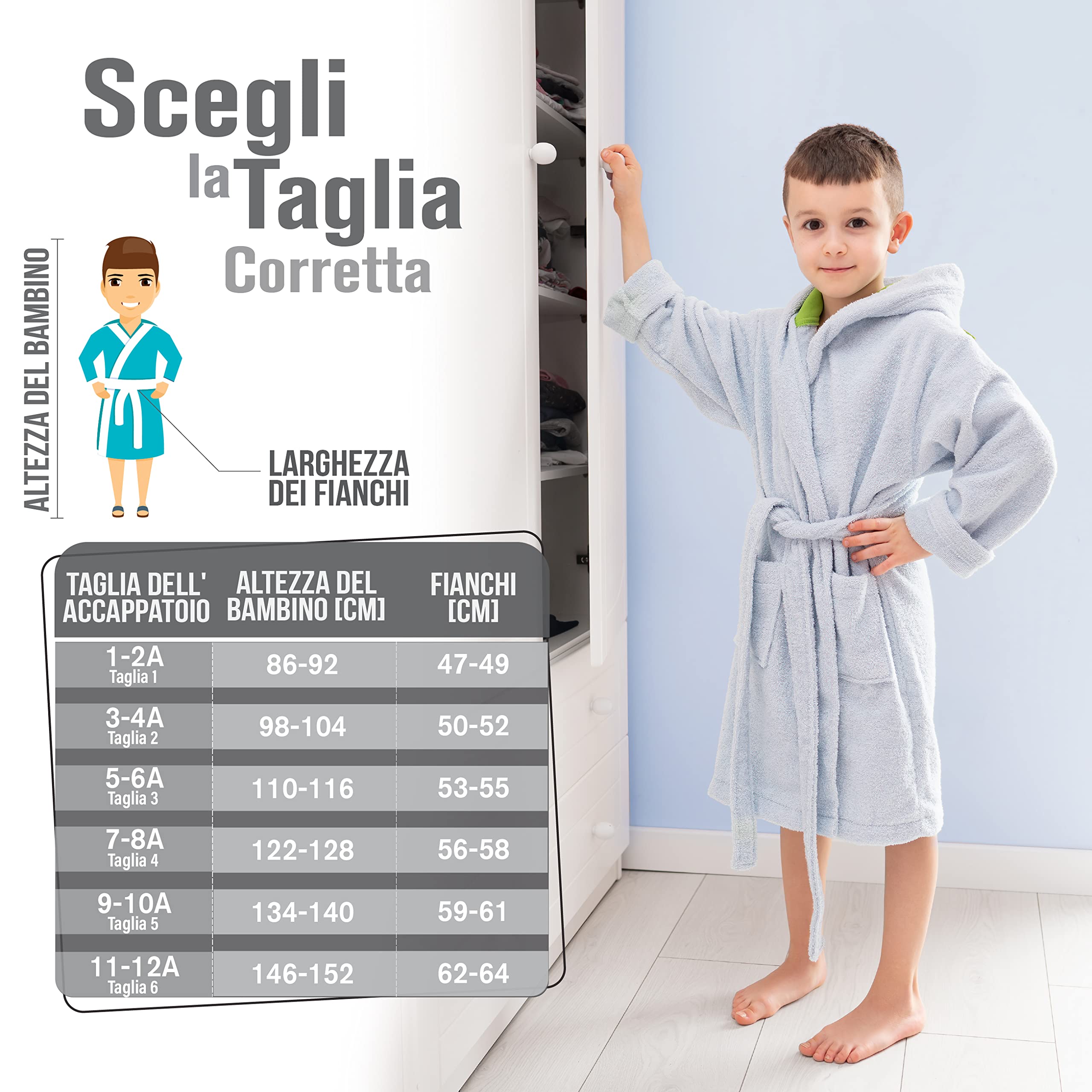Twinzen - Accappatoio per Bambino e Bambina - Ragazza e Ragazzo - Senza Prodotti Chimici OEKO-TEX® - 100% Cotone - Accappatoio Doccia e Vestaglia Bambini