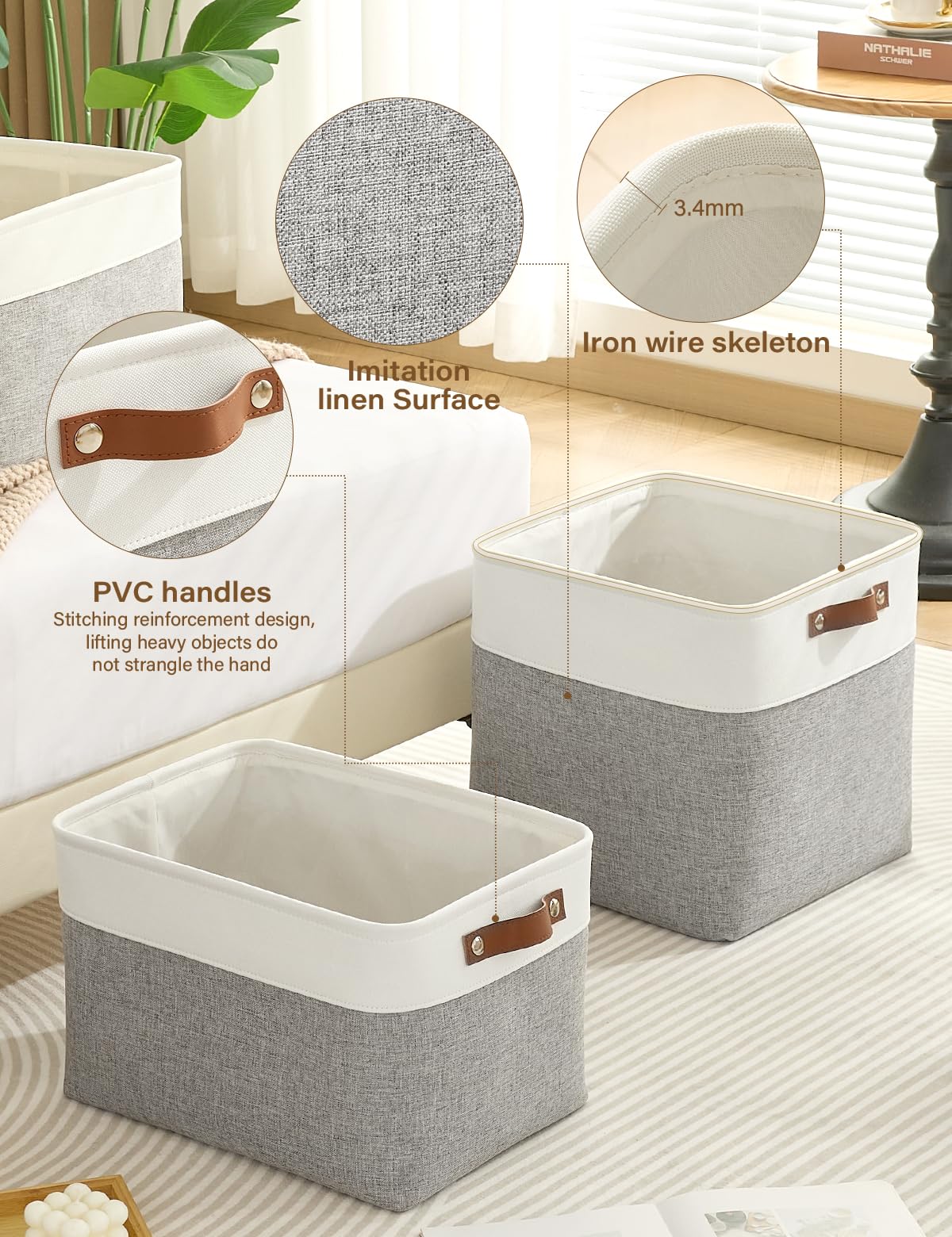 Bagnizer Foldable Storage Baskets for Shelves Closet 2PCS Fabric Small Organizer Box Bins with Handles Waterproof Canvas Box for Clothes Pet Toys - Image 3