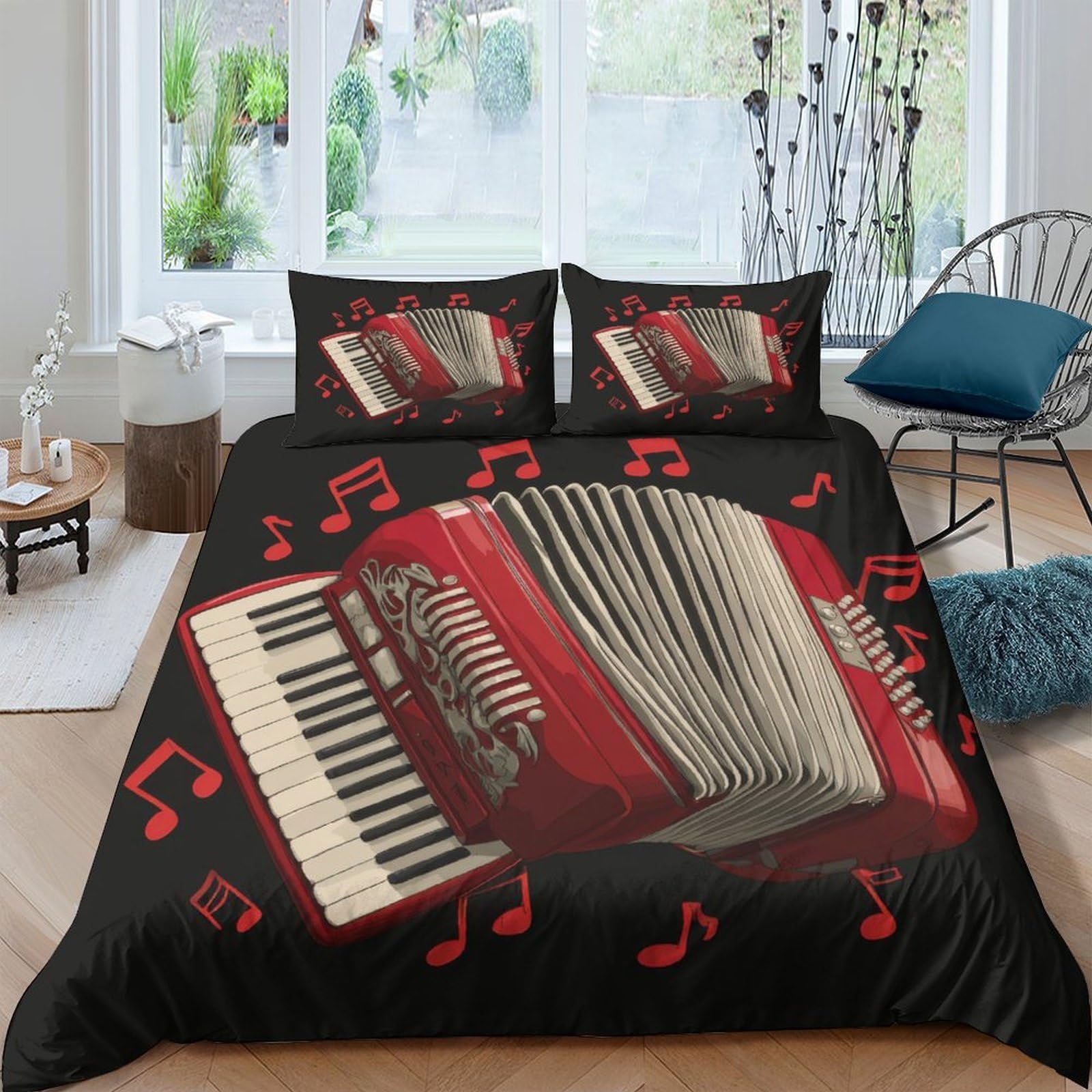 Ctjqhvkz Style-9 3D Printed Red Accordion Fitted Sheet Microfiber Soft Musical Notes Bed Cover For Bedroom Dorm Mattress Protection Single（135X200cm）