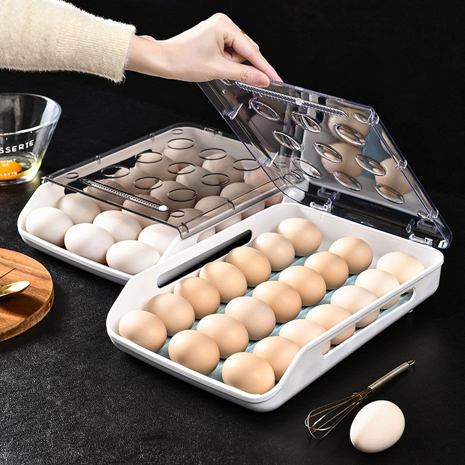 Boîte de Rangement, Boîte de Rangement Alimentaire Réfrigérateur Plateau à Oeufs Conteneur avec Couvercle Multifonctionnel Bac à Oeufs Accessoires de Cuisine (Bleu)